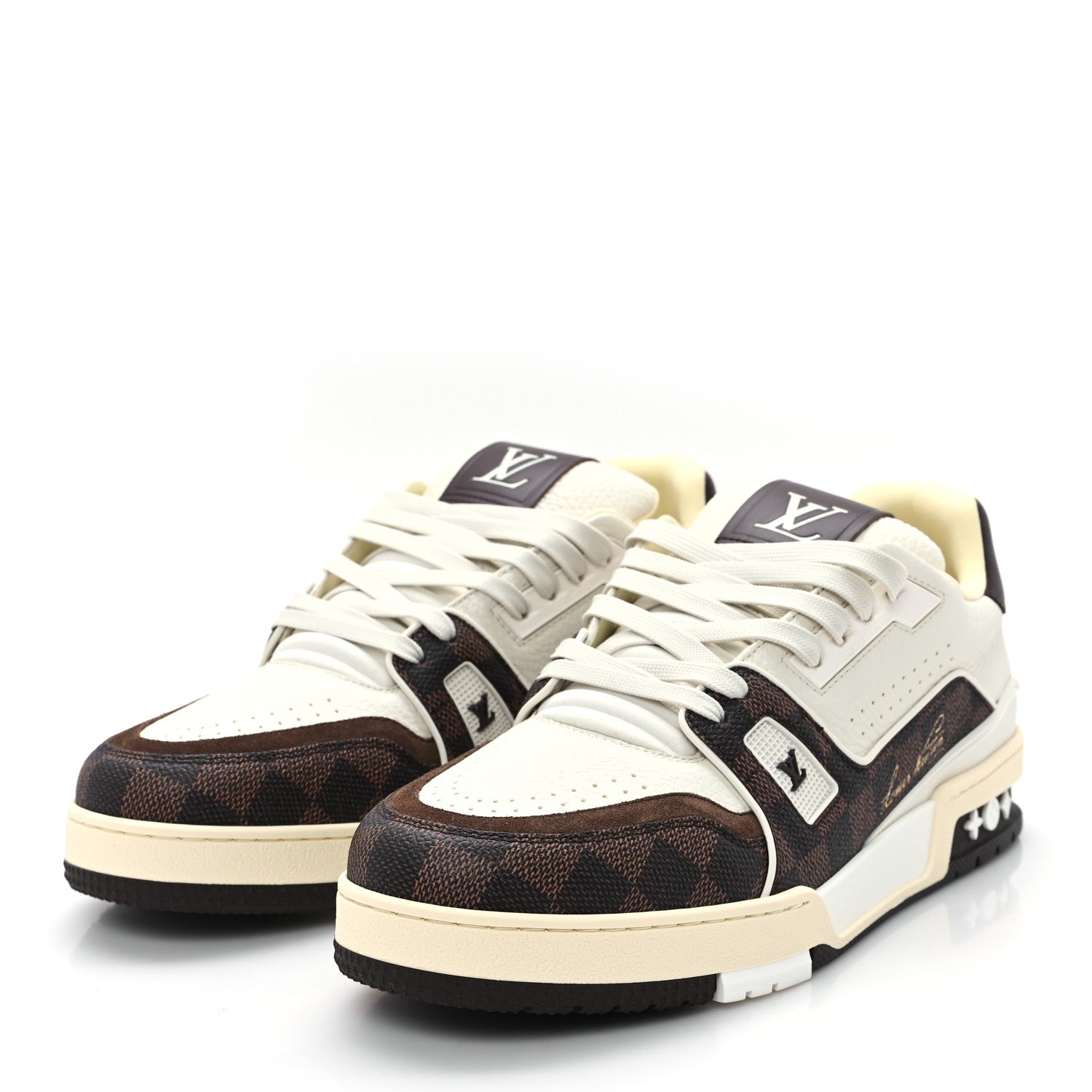 Grained Calfskin Damier Ebene Mens LV Trainer Sneakers 8 Moka Brown