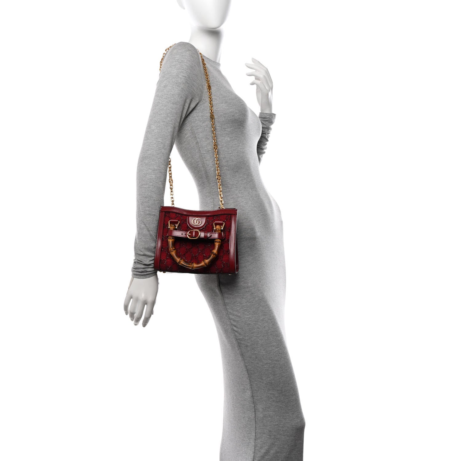 New Canvas Charisma Calfskin Crystal GG Monogram Mini Diana Tote Bag New Cherry Red