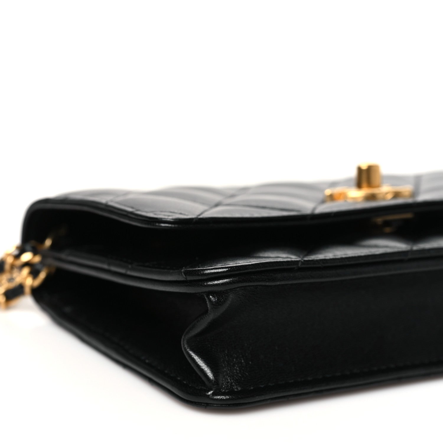 Lambskin Quilted Logo WOC Wallet On Chain Black