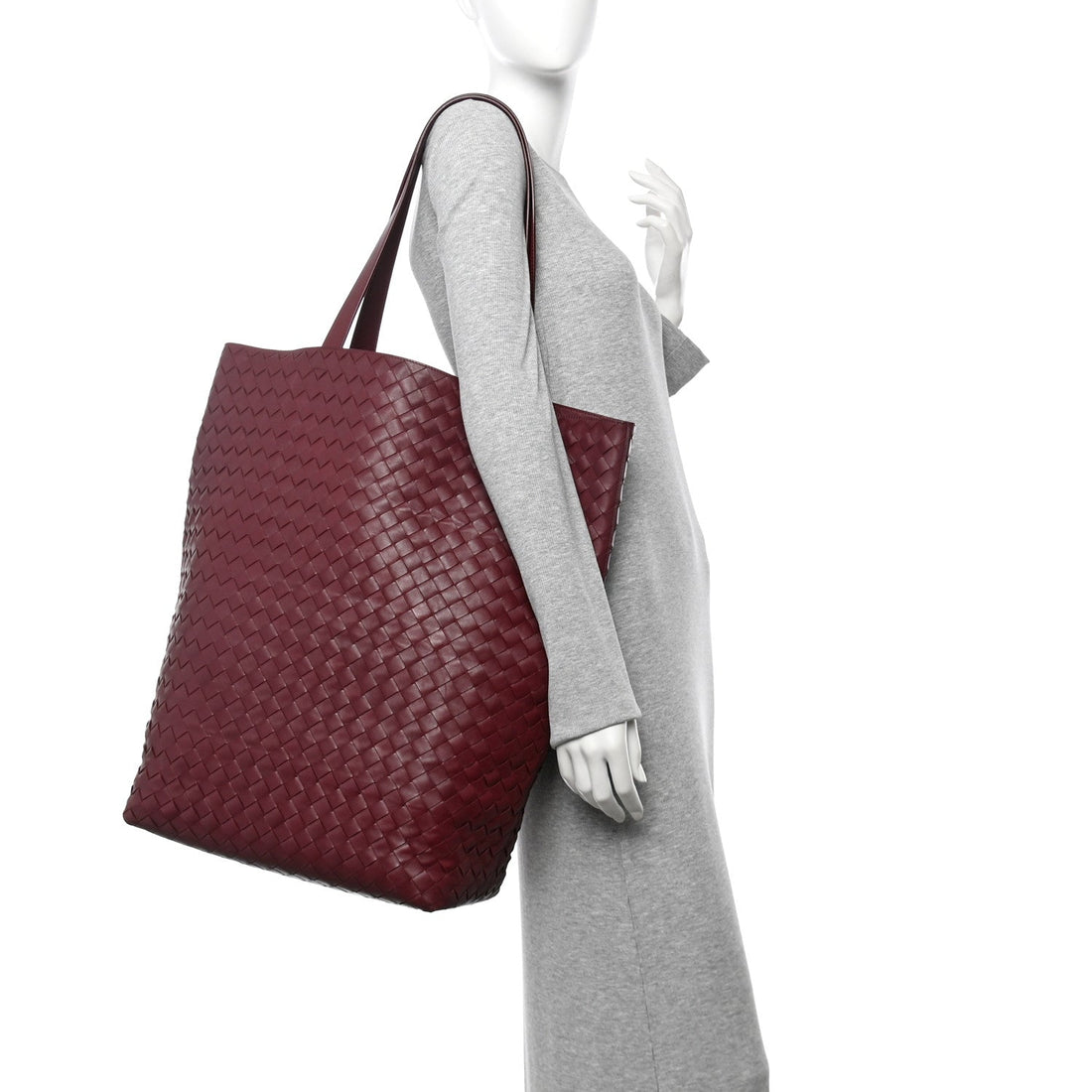 Calfskin Intrecciato Large North South Tote Bag Burgundy