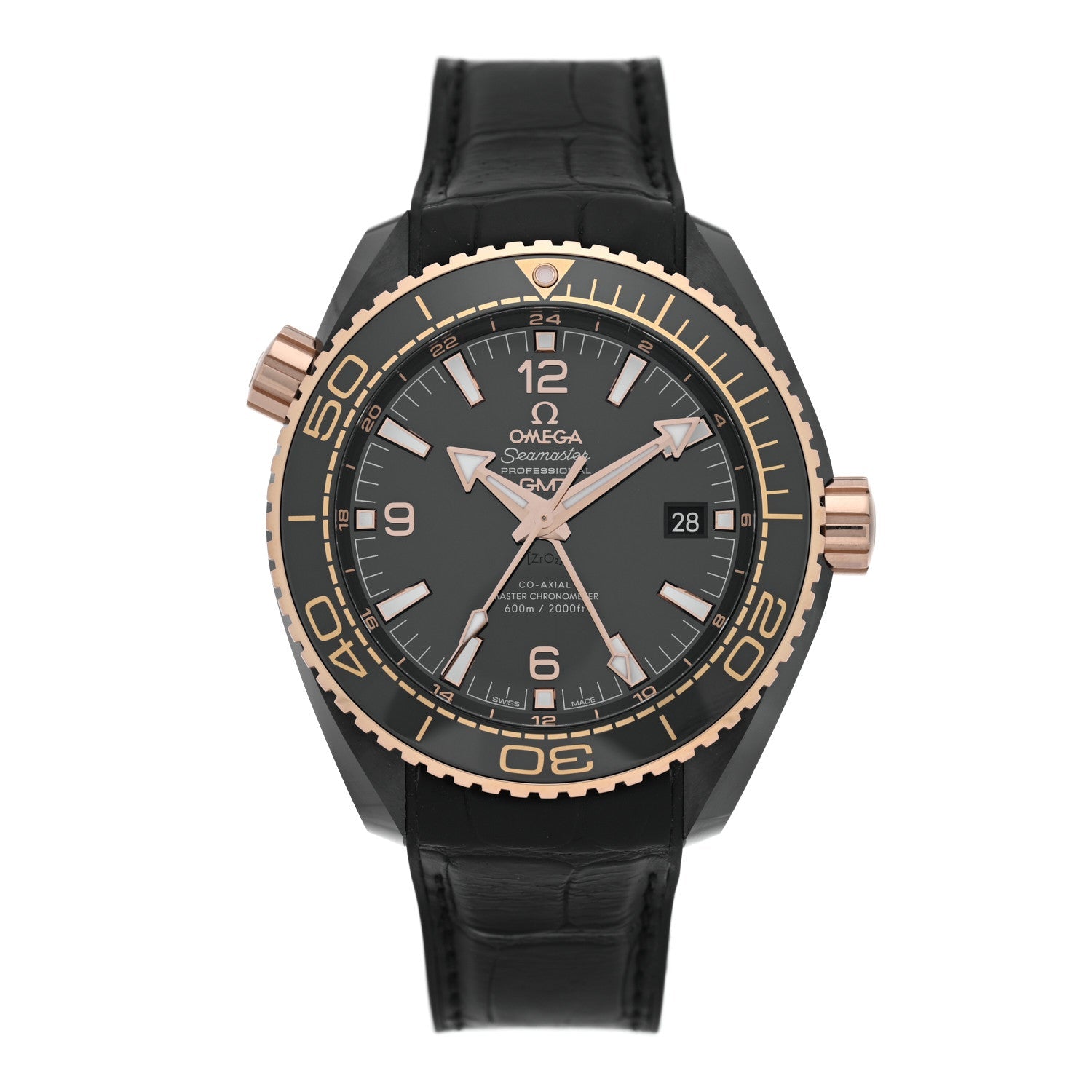 Ceramic 18K Sedna Gold Alligator 45.5mm Seamaster Planet Ocean Automatic Watch Black 215.63.46.22.01.001
