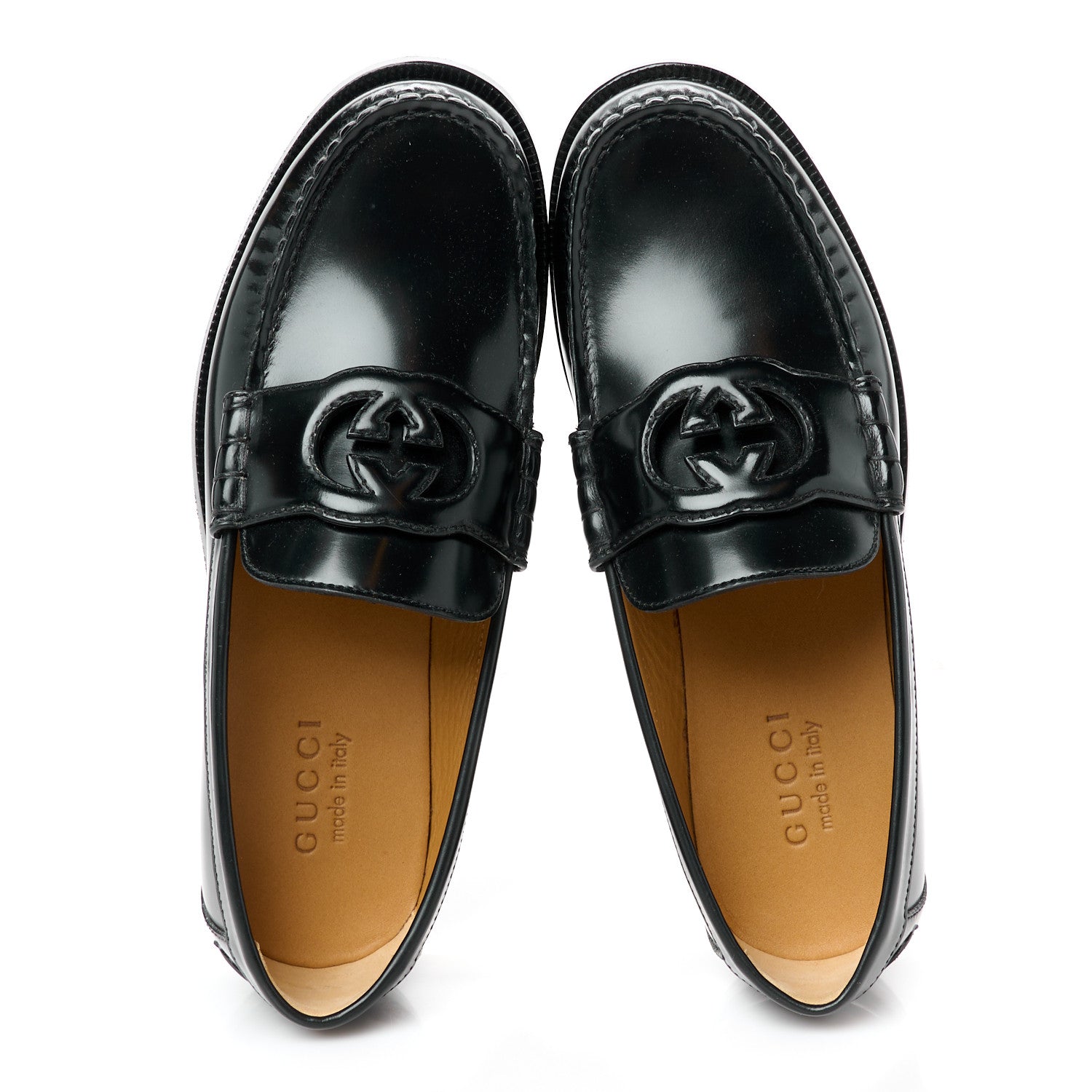 Calfskin Mens Interlocking G Millennial Ribot Loafers 7 Black