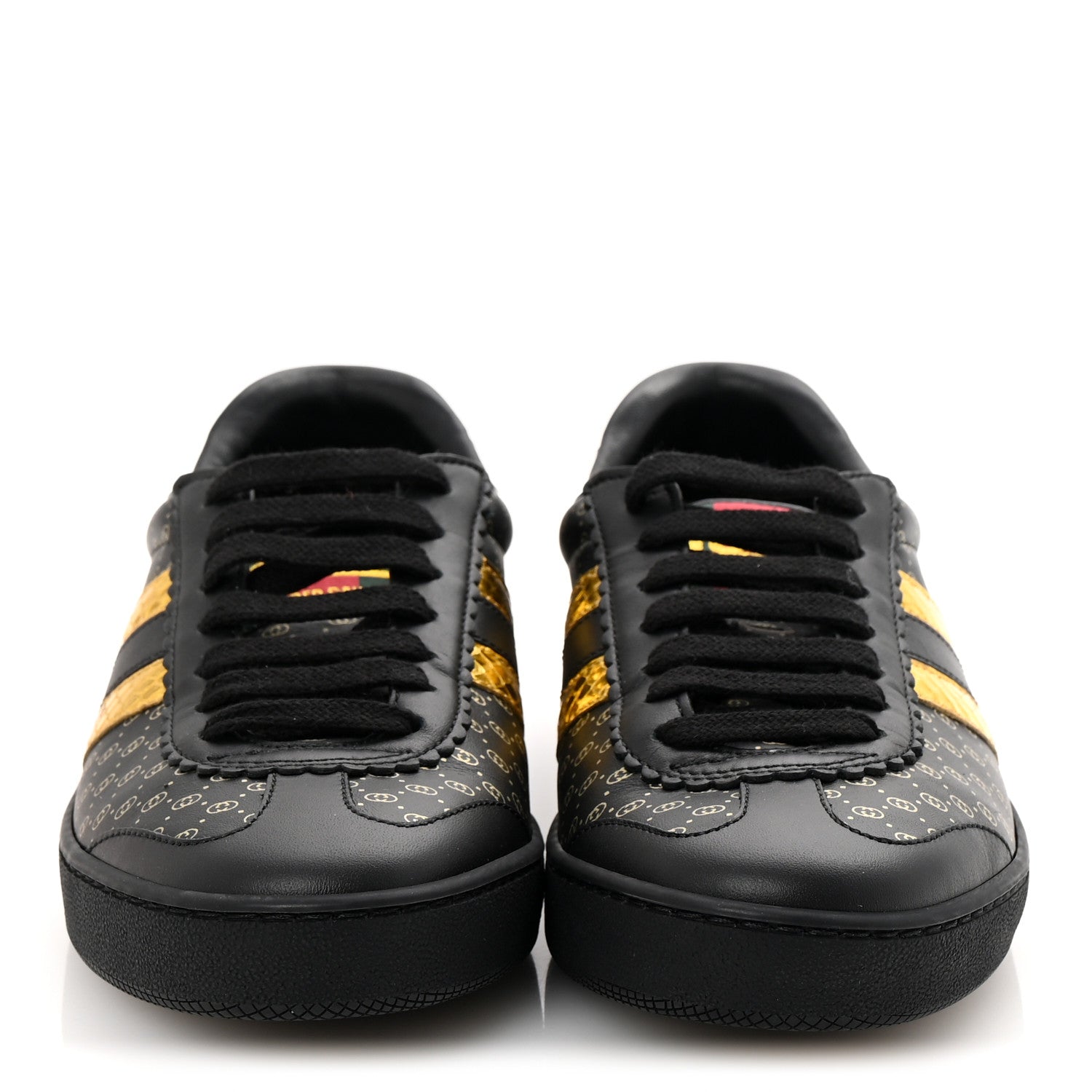 X DAPPER DAN Calfskin Laminated Ayers GG Micro Monogram Womens G74 Sneakers 36.5 Black Gold