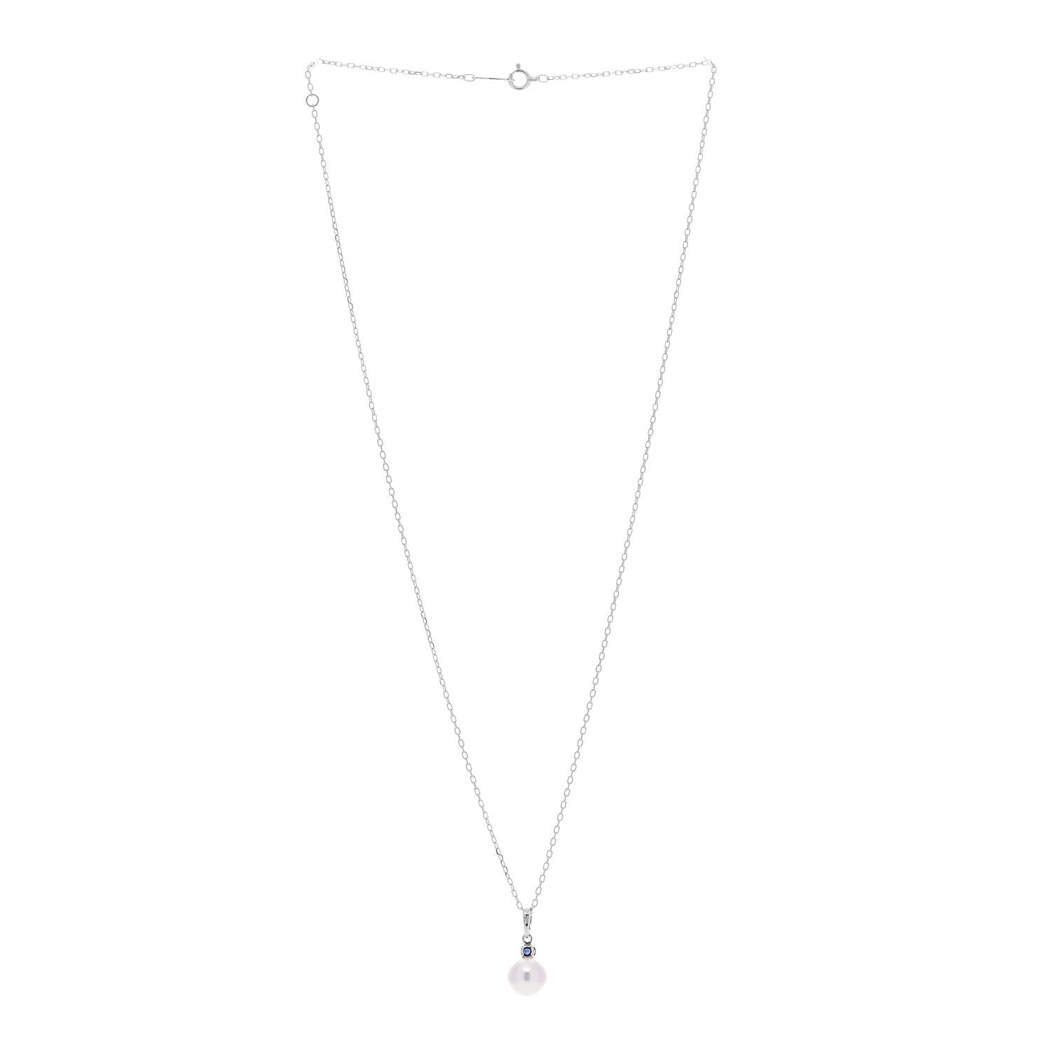 18K White Gold Blue Sapphire Akoya Cultured Pearl 8-8.5mm Pendant Necklace