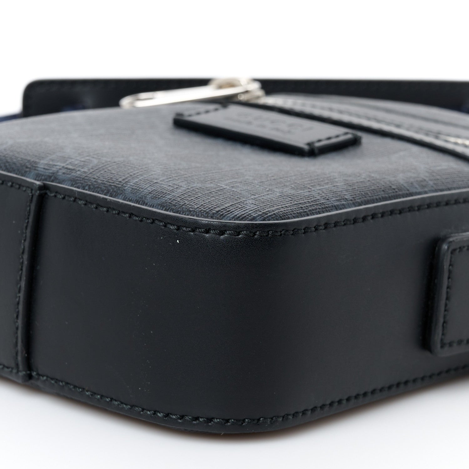 GG Supreme Monogram Appia Calfskin Web Small Camera Messenger Bag Black Grey