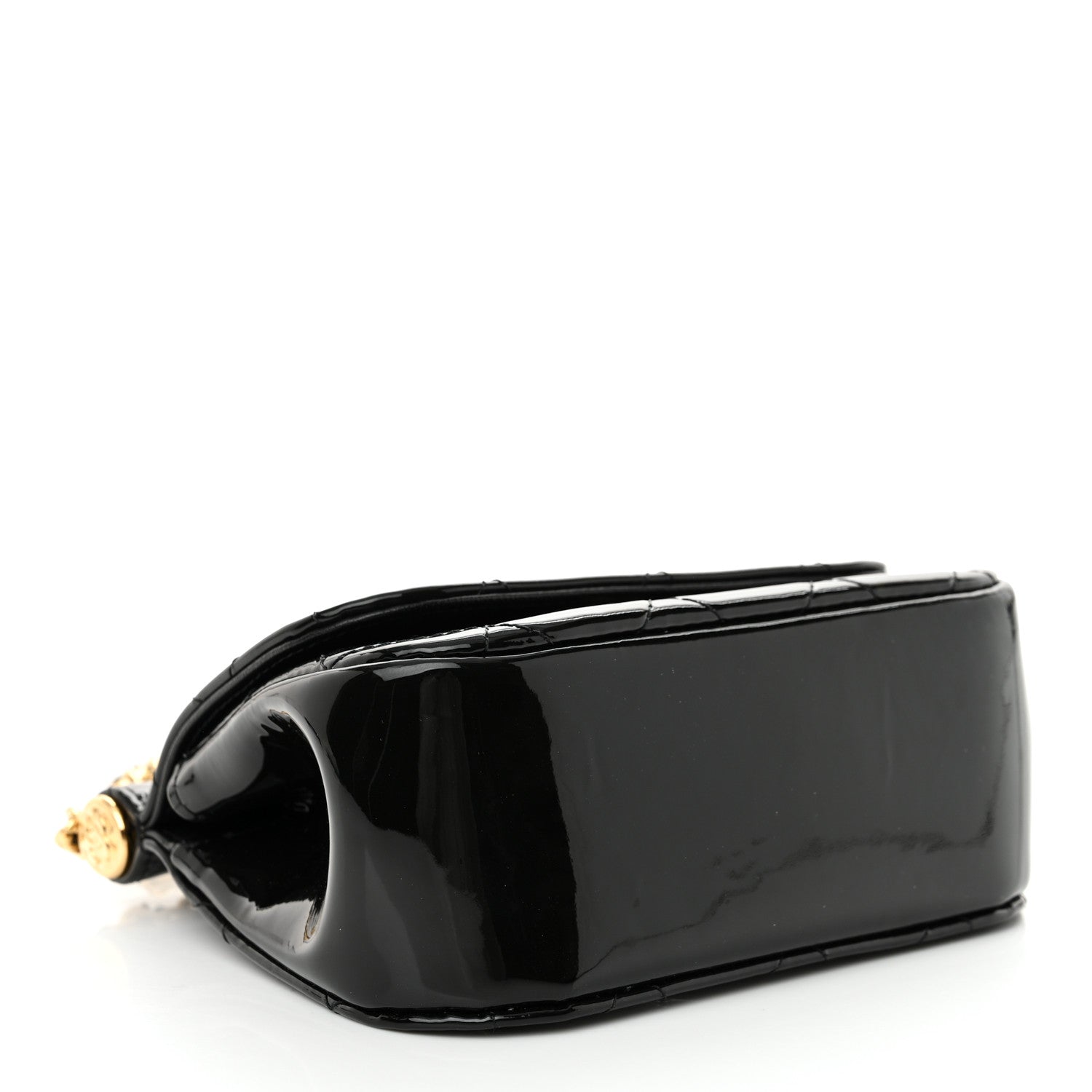 Patent Quilted Frame Clutch Flap With Chain Black