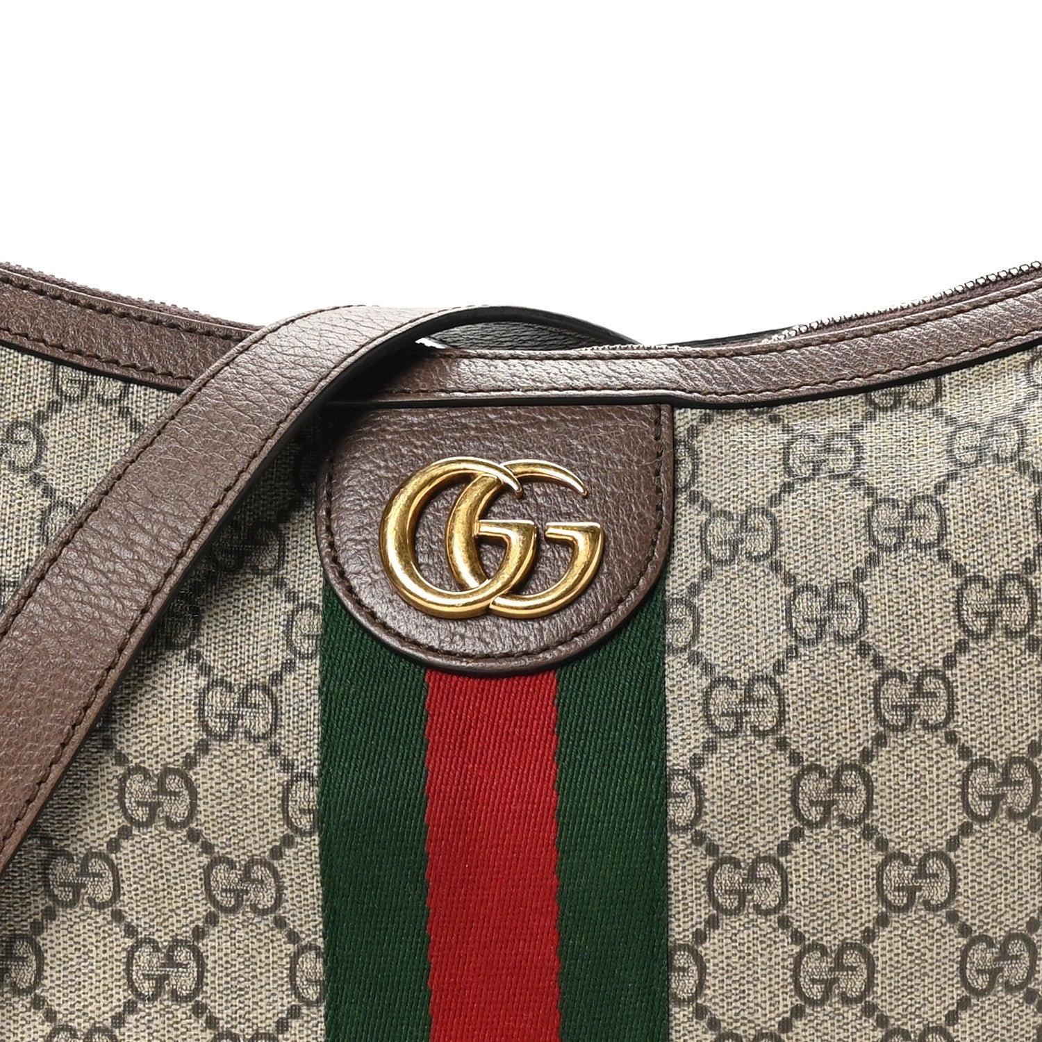 GG Supreme Monogram Web Small Ophidia Half Moon Hobo Brown