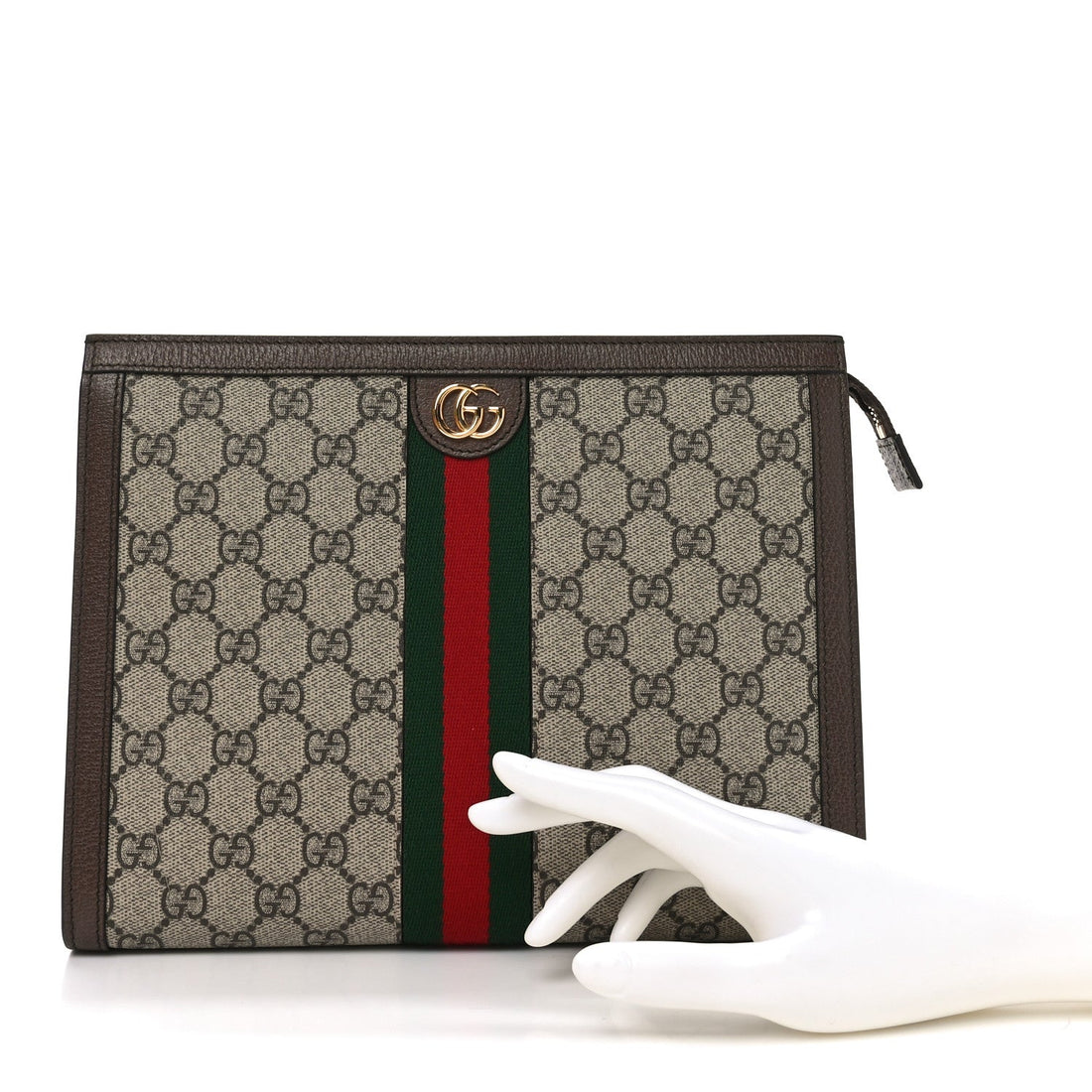 GG Supreme Monogram Web Ophidia Pouch Brown