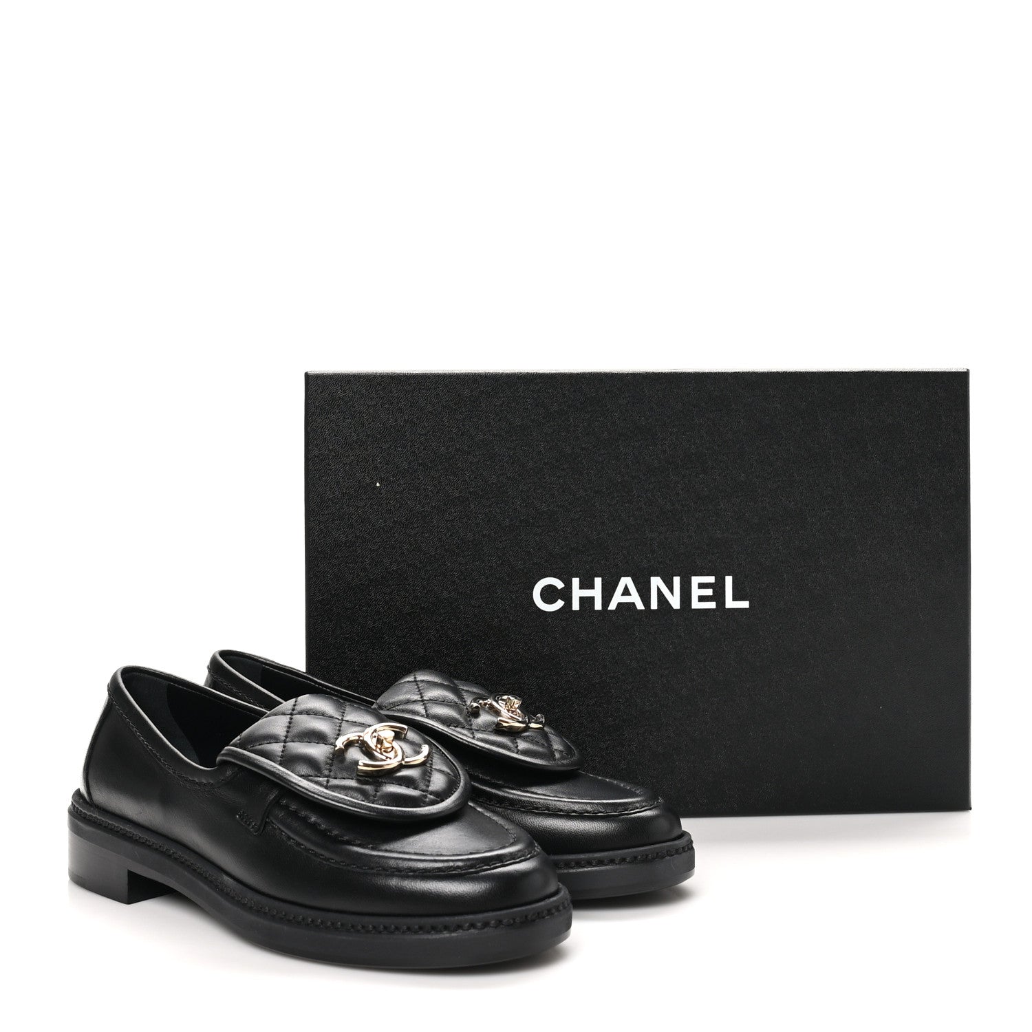 Lambskin Quilted CC Turnlock Loafers 35.5 Black