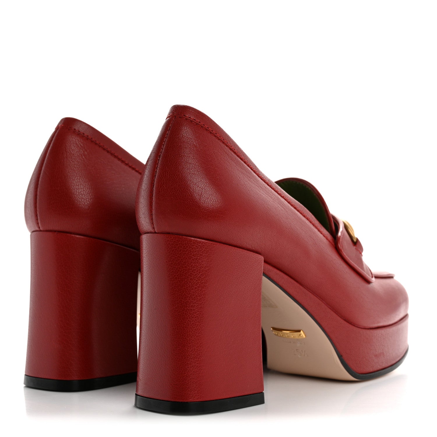 Goatskin Houdan Mid Heel Platform Loafers 35.5 Hibiscus Red