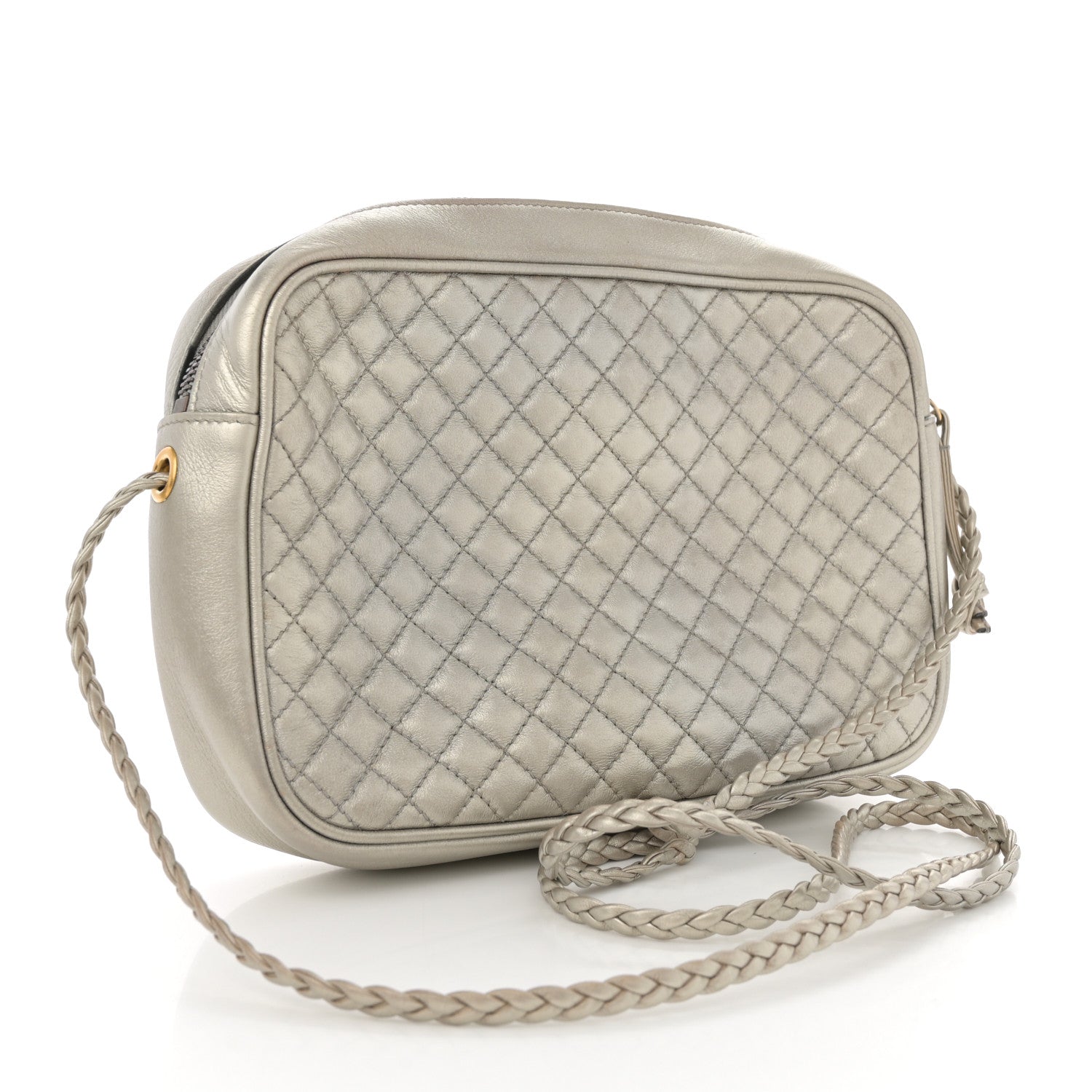 Laminated Nappa Web Trapuntata Small GG Shoulder Bag Argento