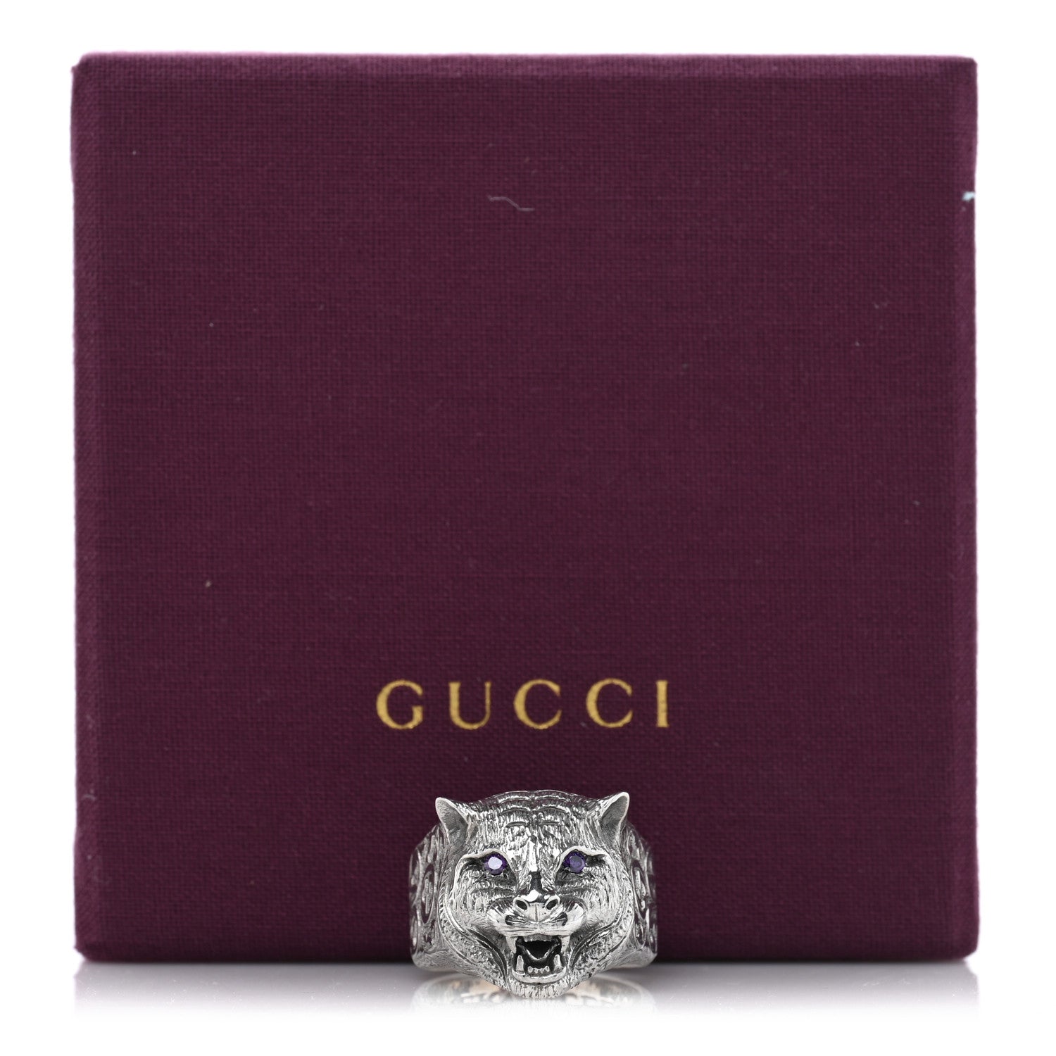 Sterling Silver Crystal Le Marche Des Merveilles Feline Head Ring 61 9.5 Purple