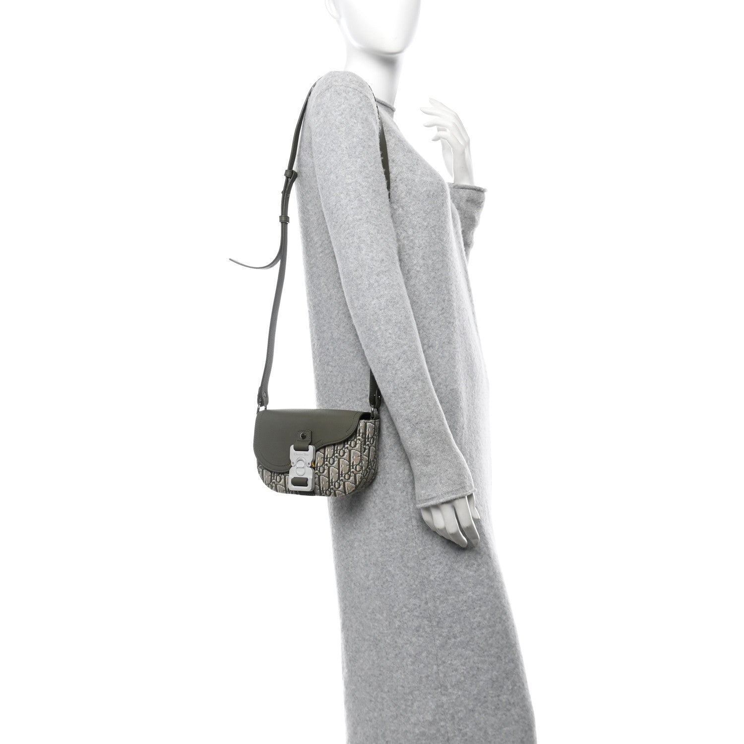 Oblique Jacquard Grained Calfskin Mini Saddle Messenger Bag With Flap Green