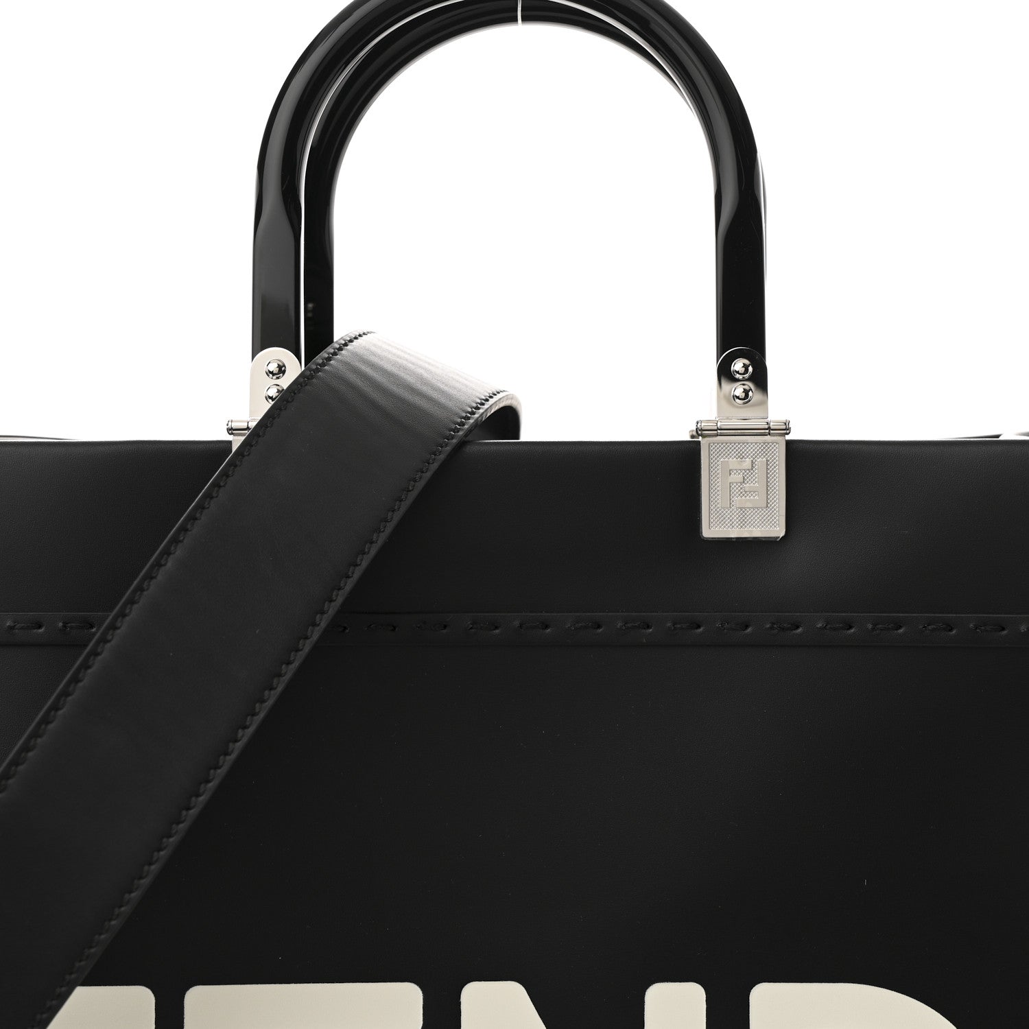 Vitello King Plexiglass Medium Fendi Sunshine Shopper Tote Black White