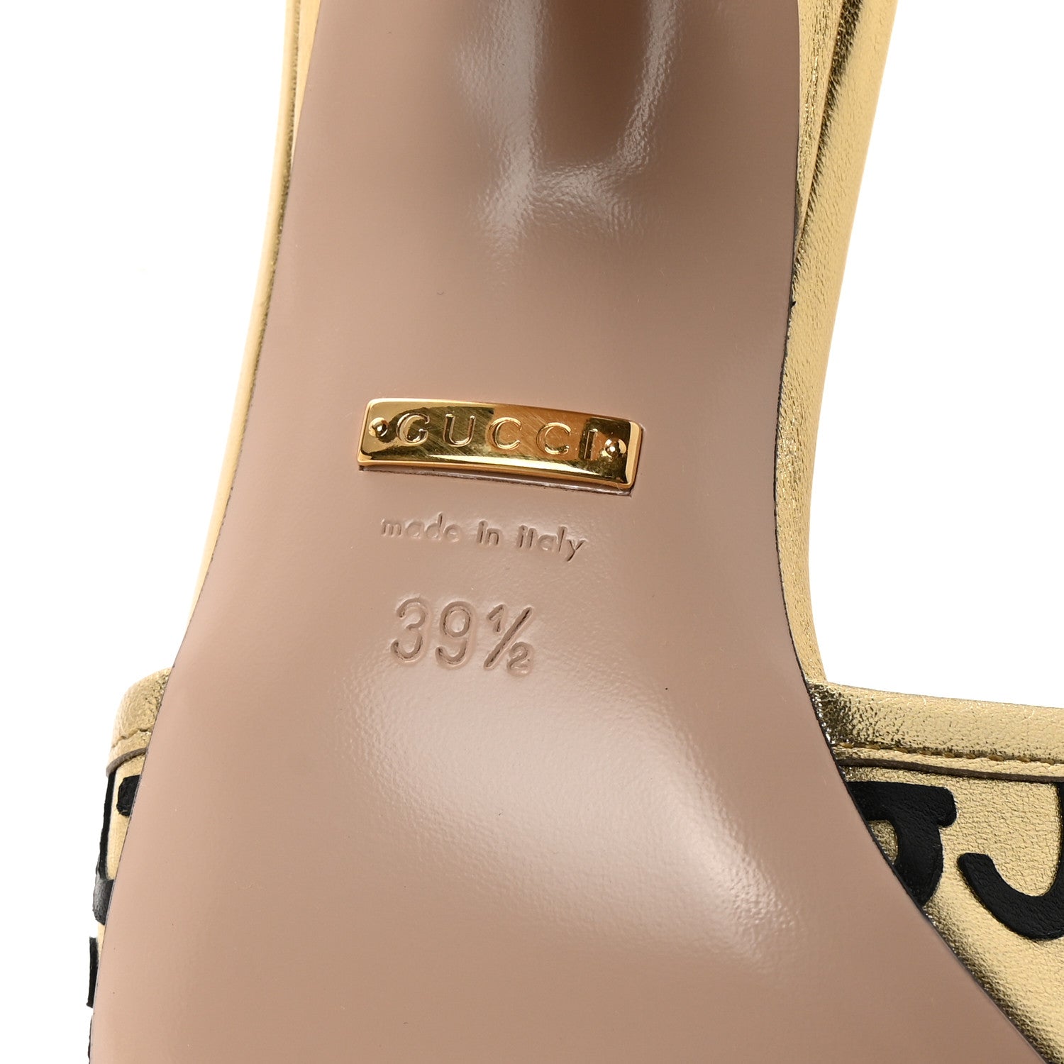 X ADIDAS Nappa Silk Charlotte Monogram Jumbo GG Trefoil 75mm Slide Sandals 39.5 King Gold Black