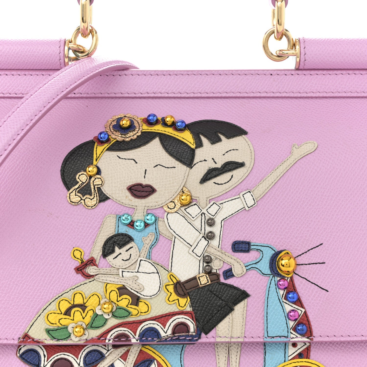 Dauphine Studded Medium DG Family Patch Miss Sicily Satchel Pink Rosa Chiaro