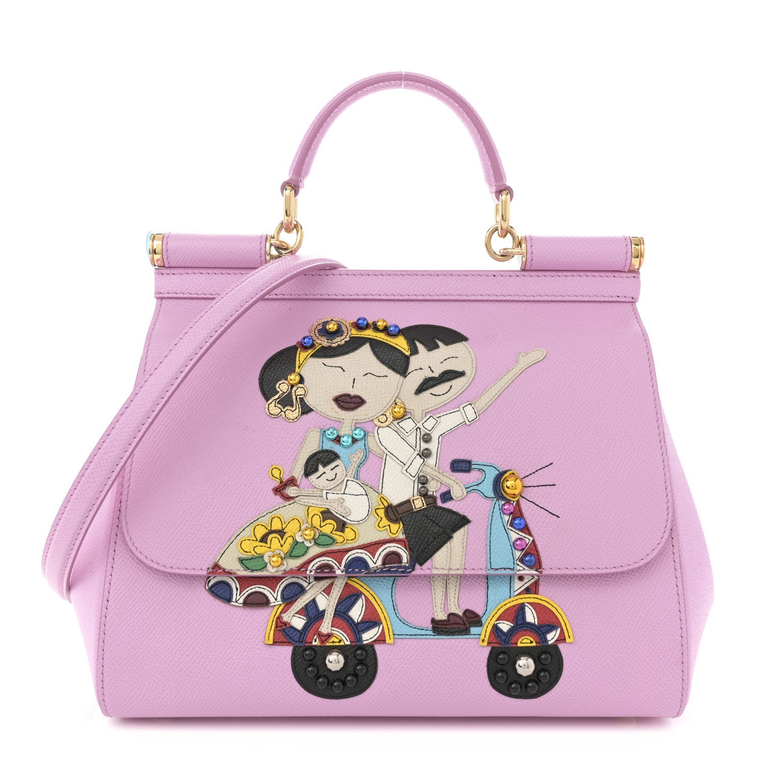 Dauphine Studded Medium DG Family Patch Miss Sicily Satchel Pink Rosa Chiaro