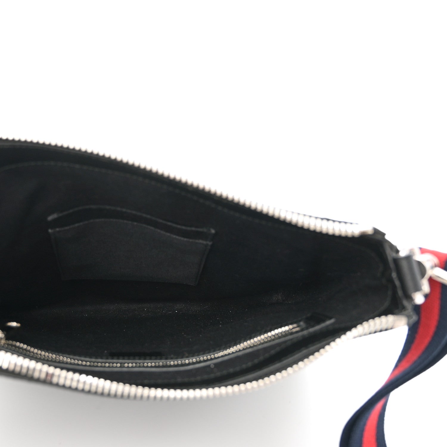 GG Supreme Monogram Appia Calfskin Web Flat Messenger Bag Black Grey