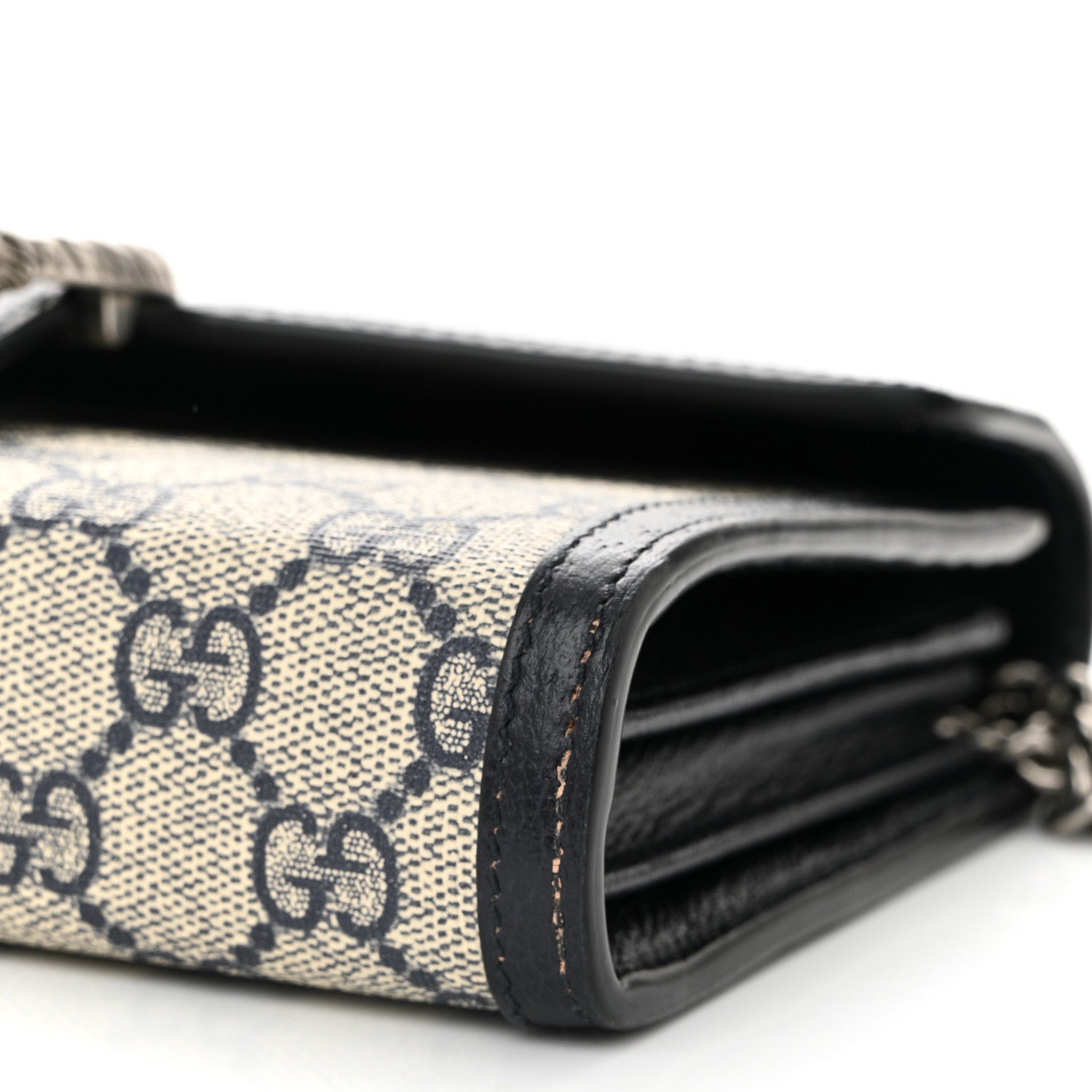 GG Supreme Monogram Textured Dollar Calfskin Mini Dionysus Chain Wallet Beige Blue