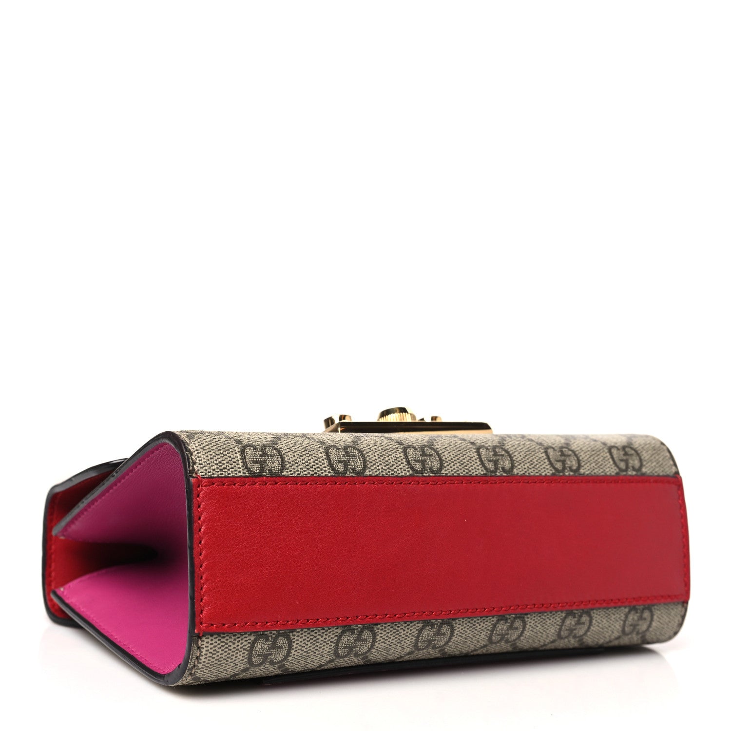 GG Supreme Monogram Calfskin Small Padlock Shoulder Bag Beige Hibiscus Red New Rosette