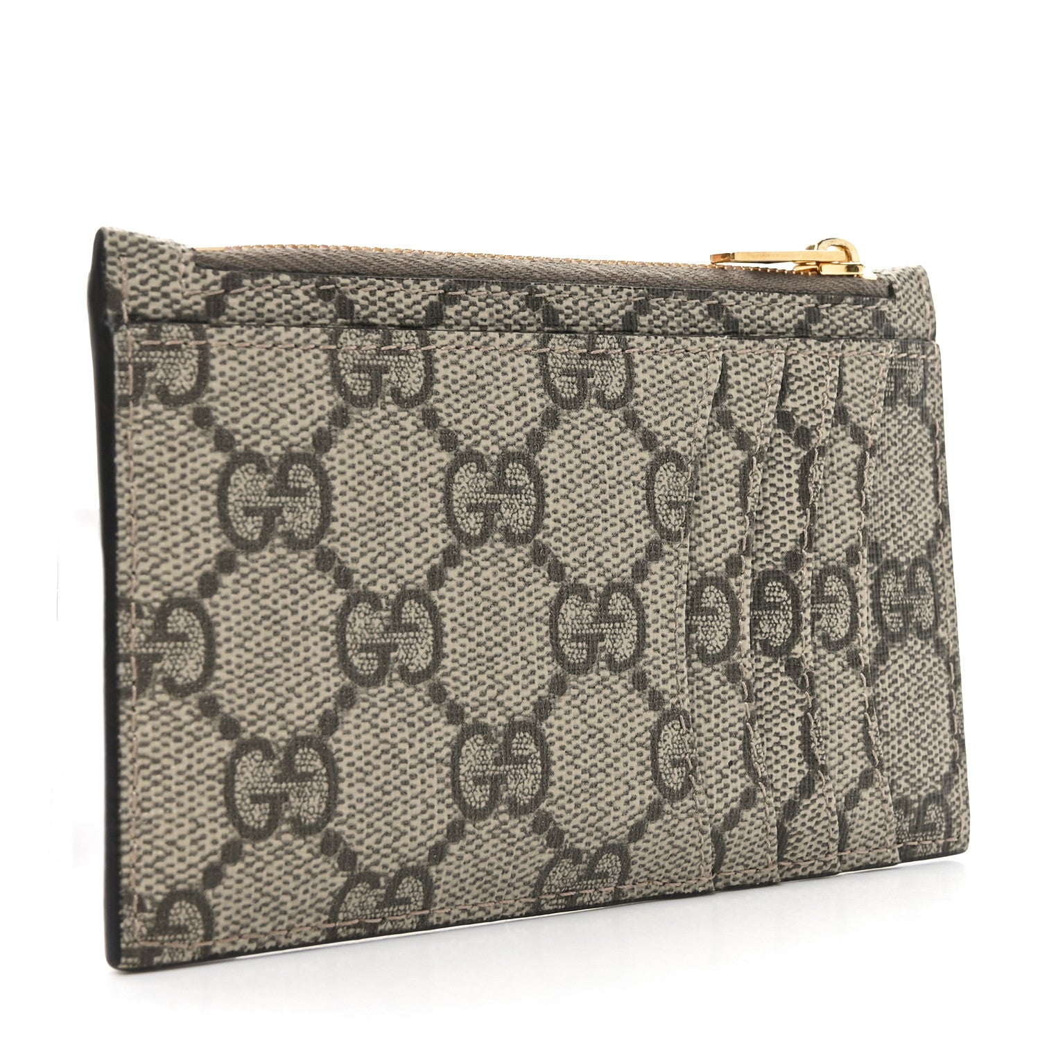 X BALENCIAGA GG Supreme Monogram Zip Card Case Beige Ebony