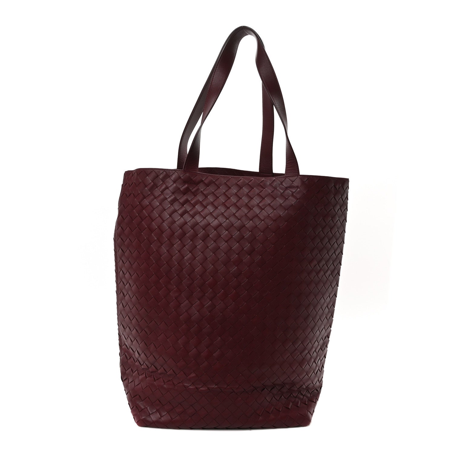 Calfskin Intrecciato Large North South Tote Bag Burgundy