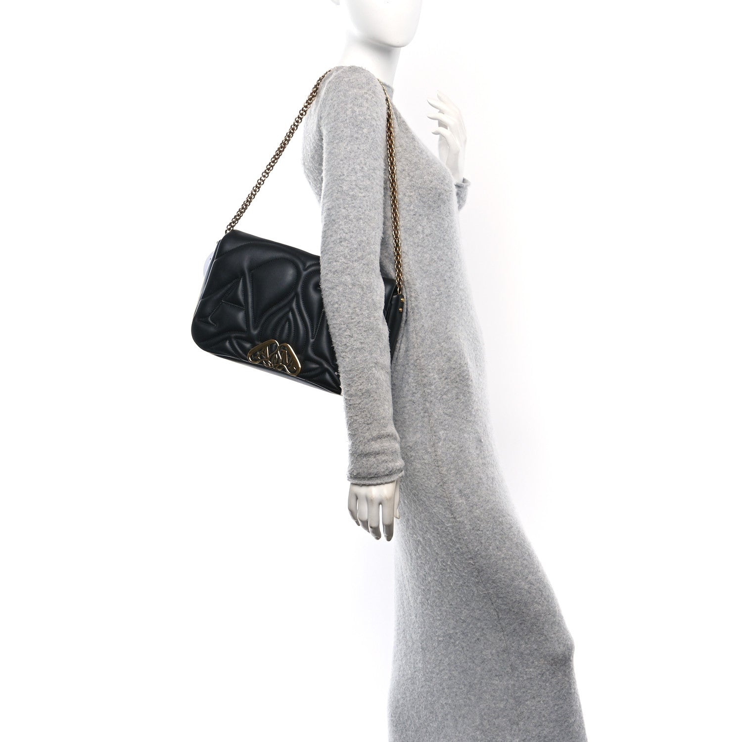 Calfskin Quilted The Seal Chain Shoulder Bag Black