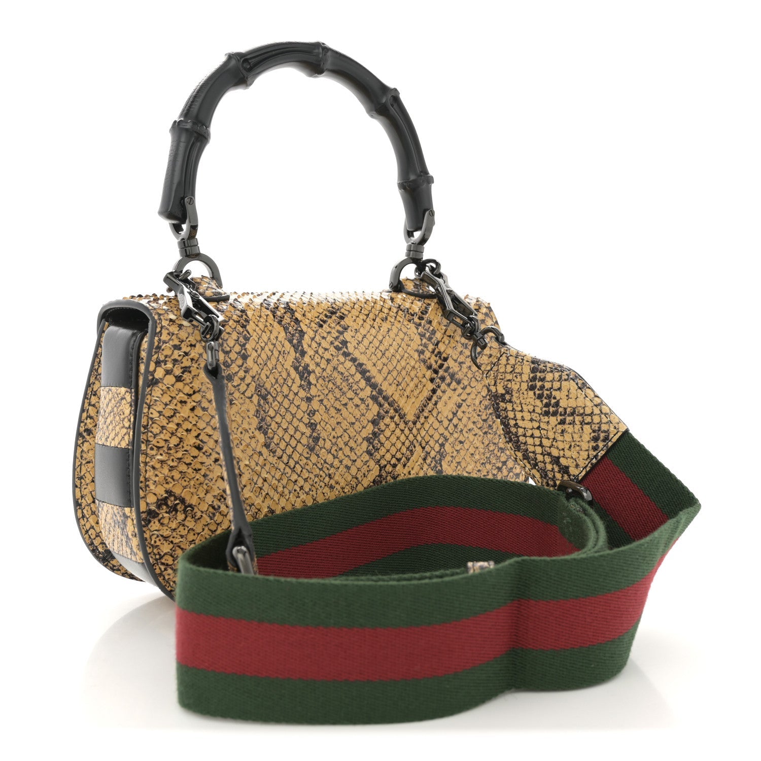 Snakeskin Small Bamboo 1947 Top Handle Bag Natural Black