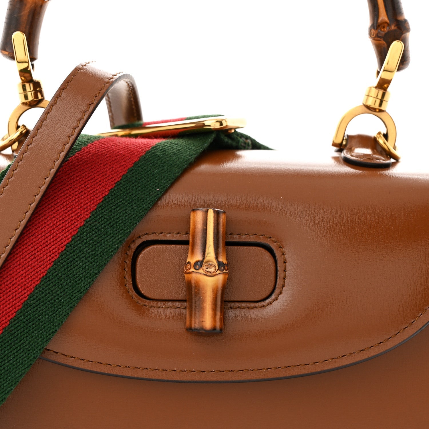 Boarded Dyana Lux Calfskin Web Small Bamboo 1947 Top Handle Bag Brown