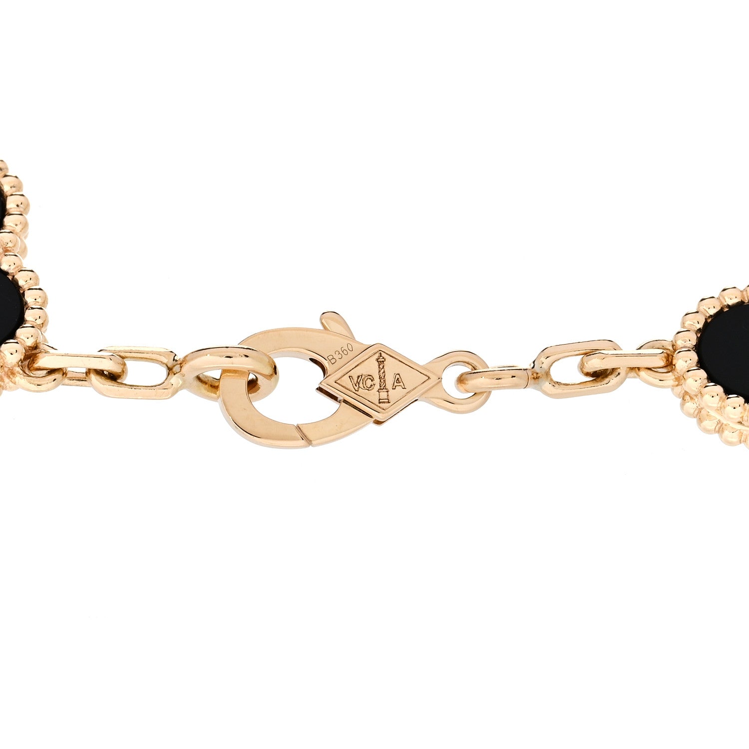 18K Yellow Gold Black Onyx 5 Motifs Vintage Alhambra Bracelet