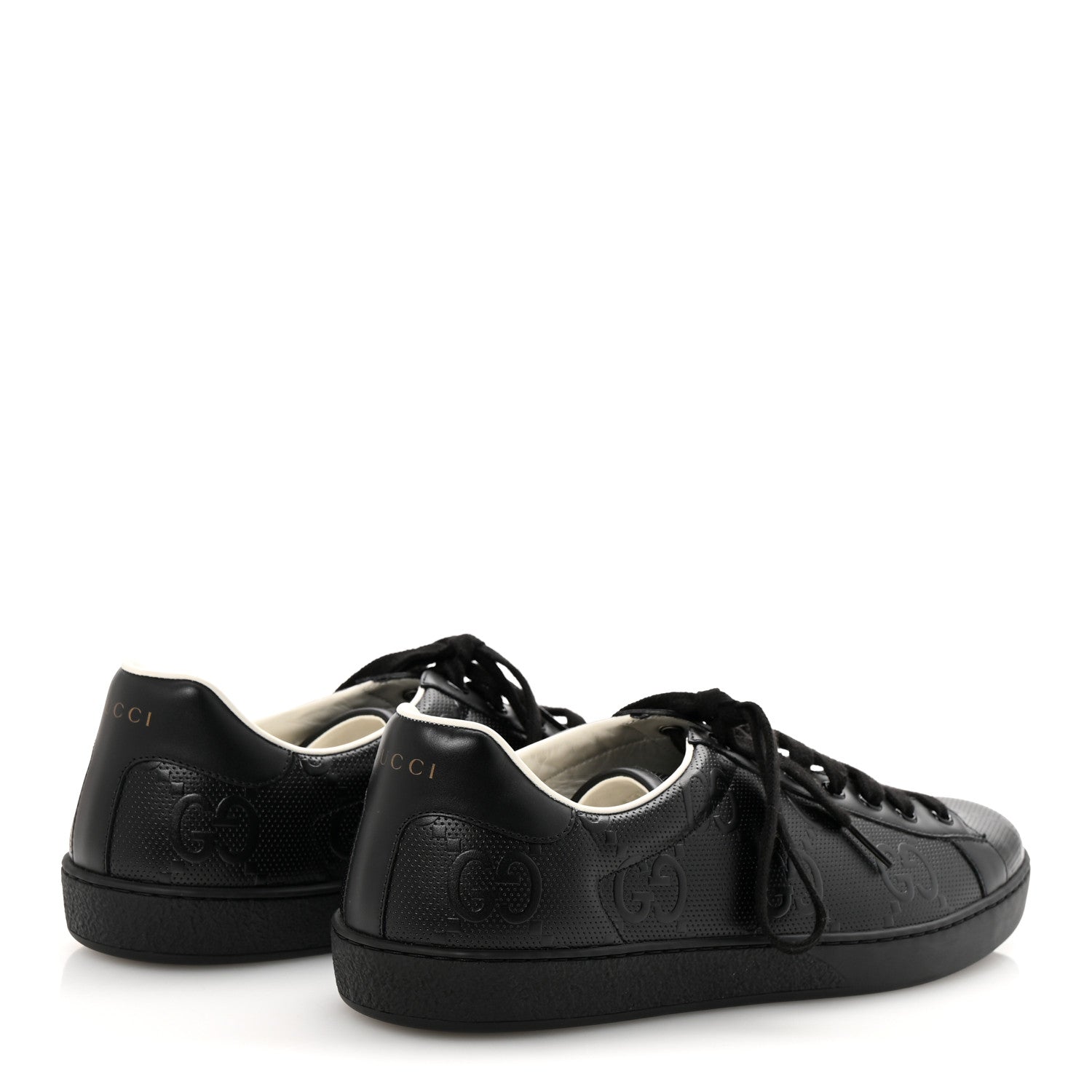 Calfskin GG Tennis Embossed Mens Ace Sneakers 11 Black