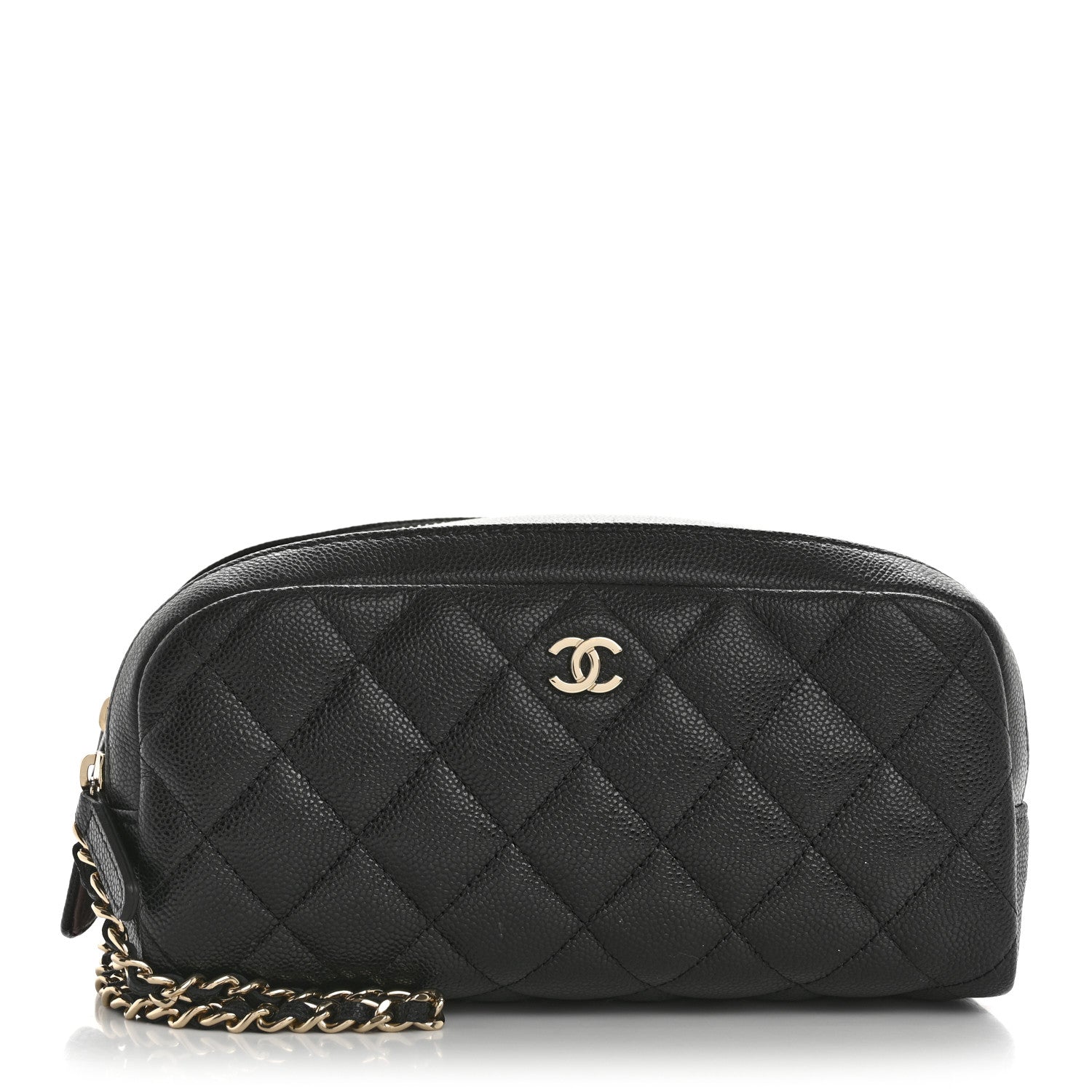 Caviar Quilted Toiletry Case With Chain Black