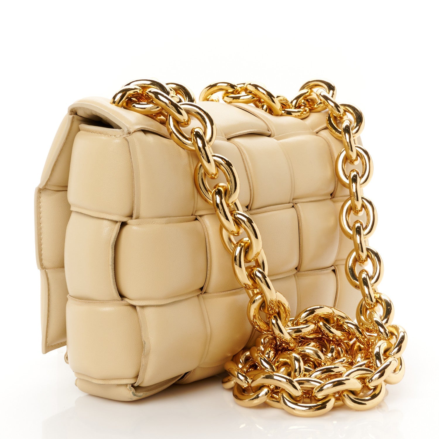 Lambskin Maxi Intreccio Padded Chain Cassette Crossbody Bag Porridge