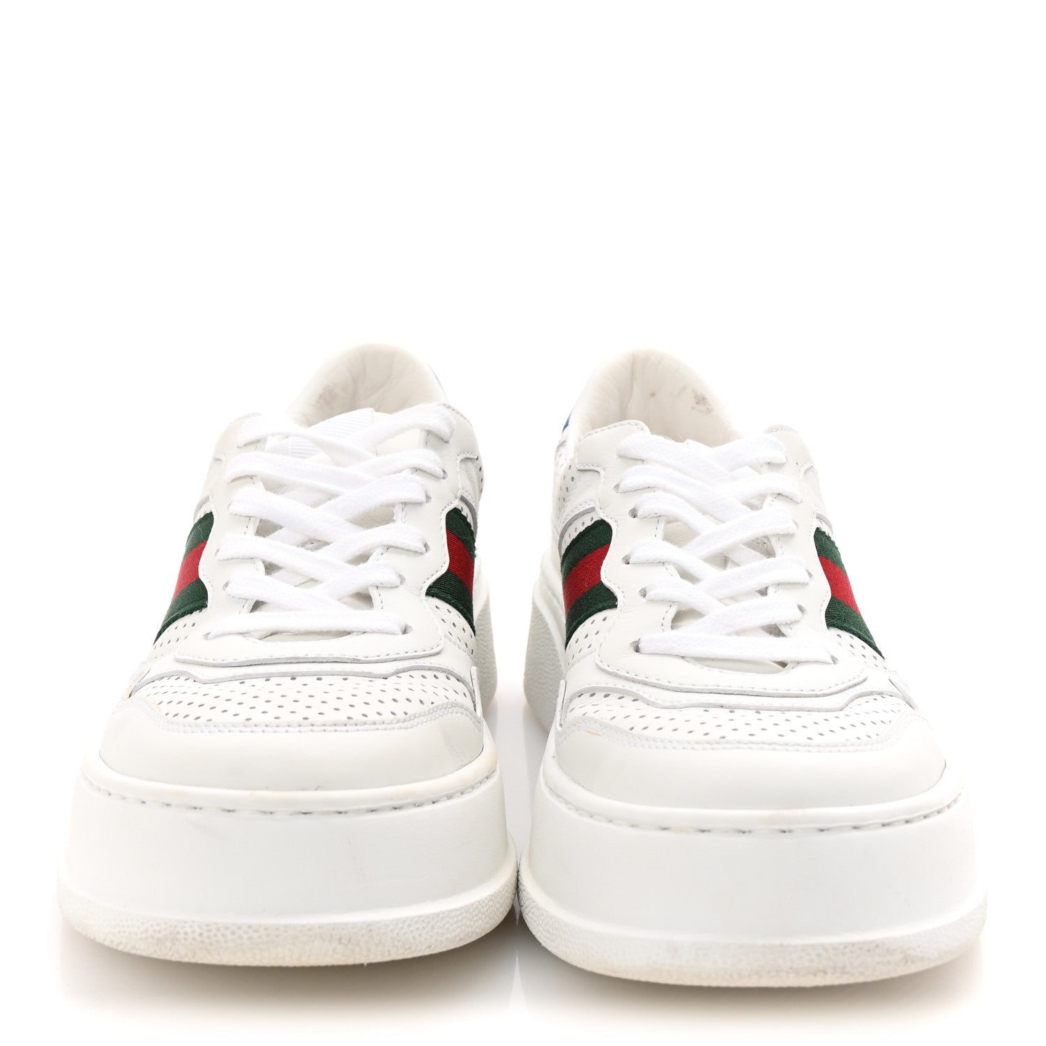 Calfskin Web Perforated Womens Platform 55mm Sneakers 38.5 White Bright Splash