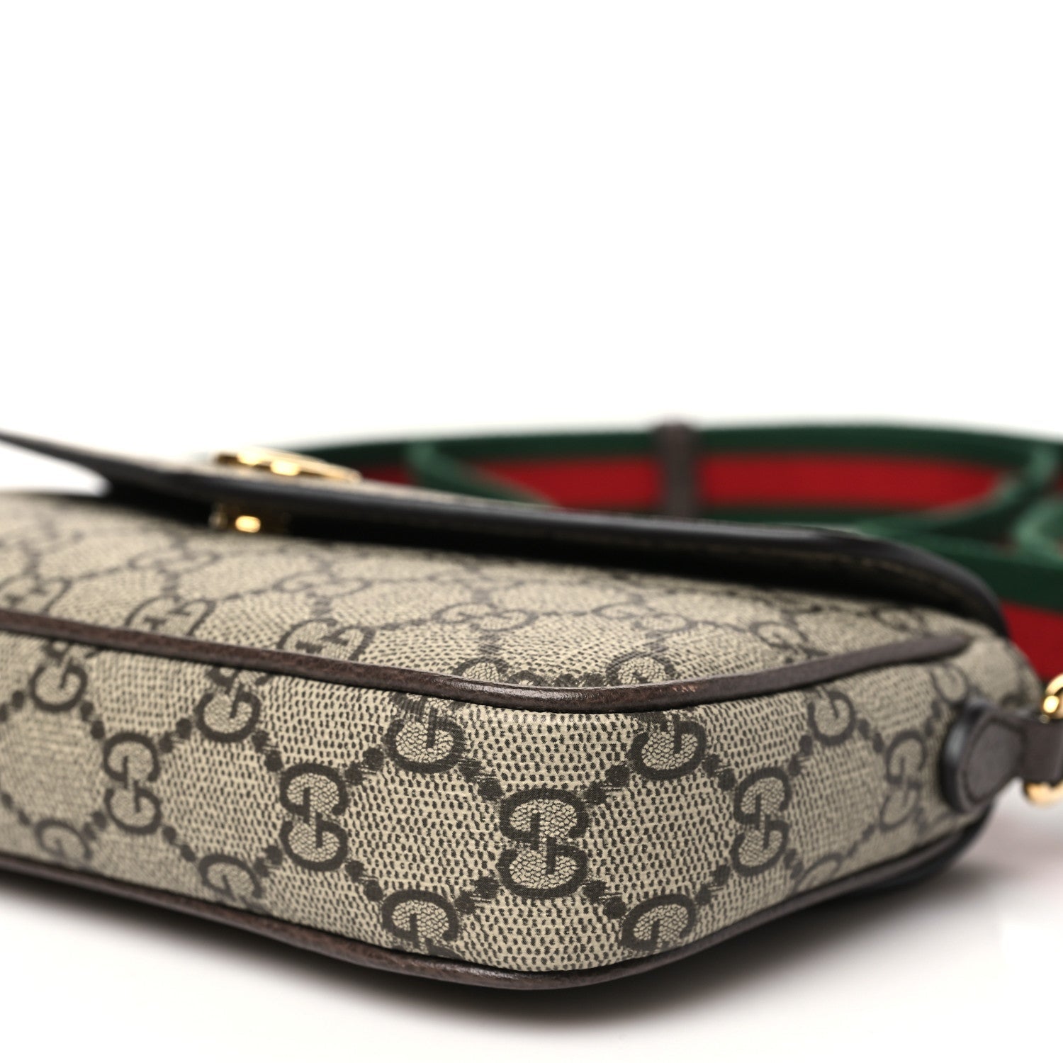 GG Supreme Monogram Textured Dollar Calfskin Web Mini Ophidia Envelope Shoulder Bag Beige Ebony