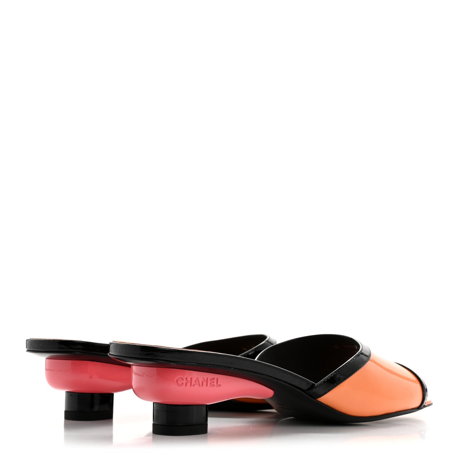 Patent Calfskin Mules 37.5 Orange Black