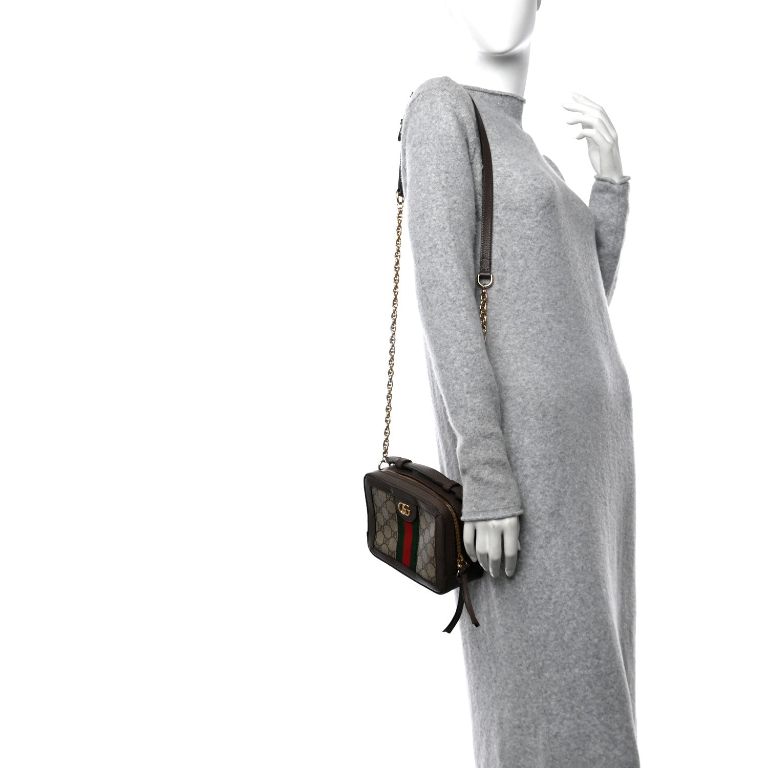 GG Supreme Monogram Mini Ophidia Top Handle Shoulder Bag Brown