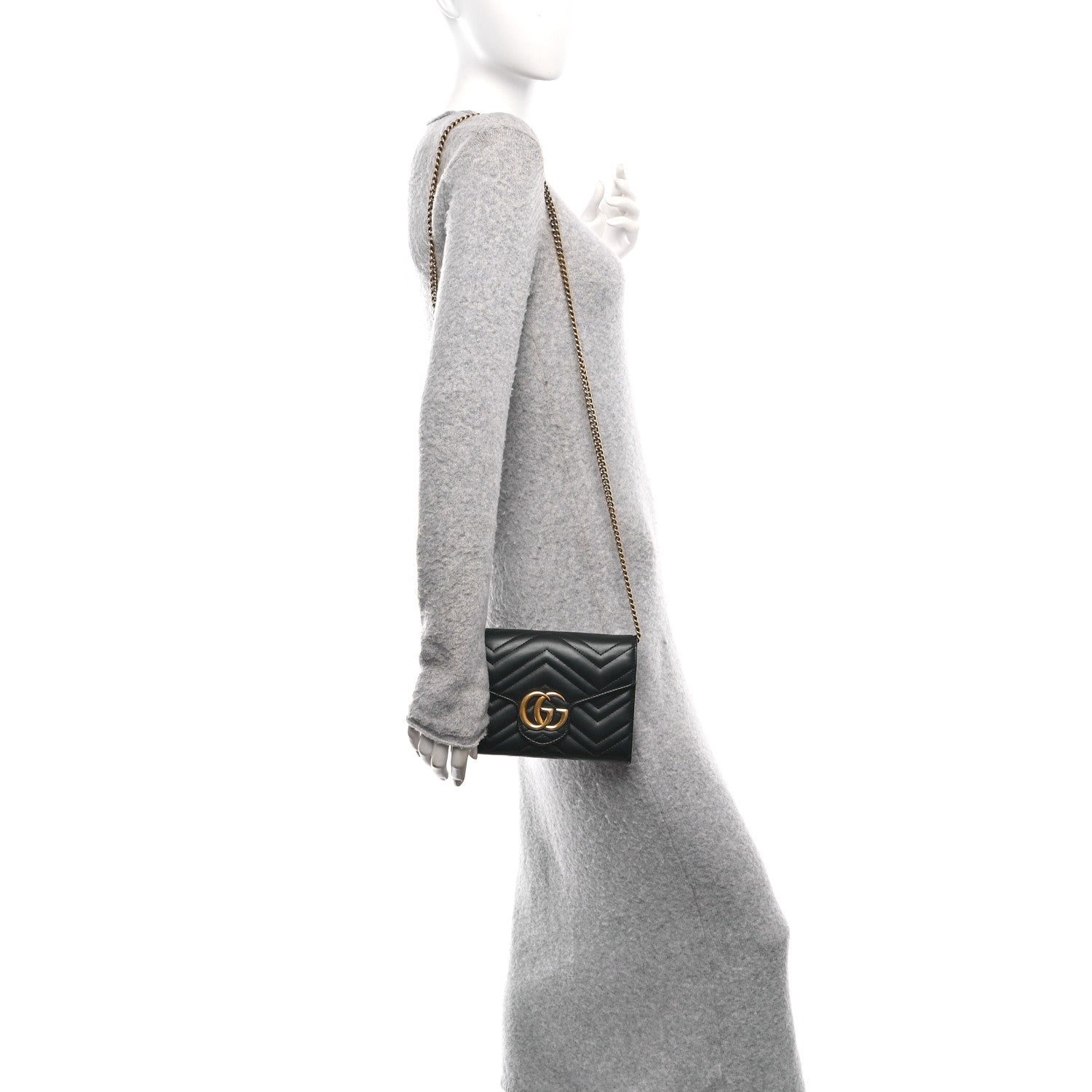 Calfskin Matelasse GG Marmont Chain Wallet Black