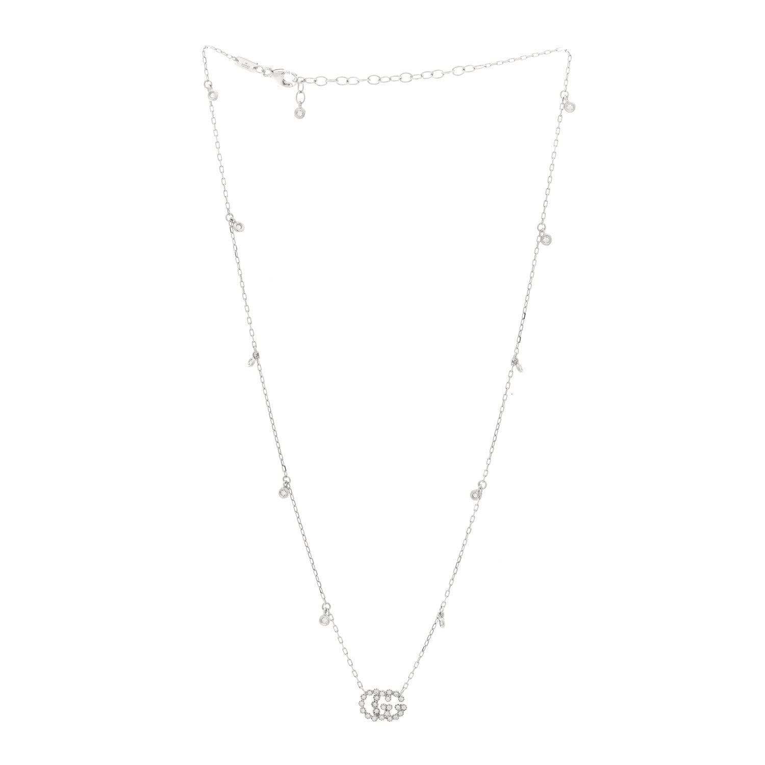 18K White Gold Diamond Running GG Pendant Necklace