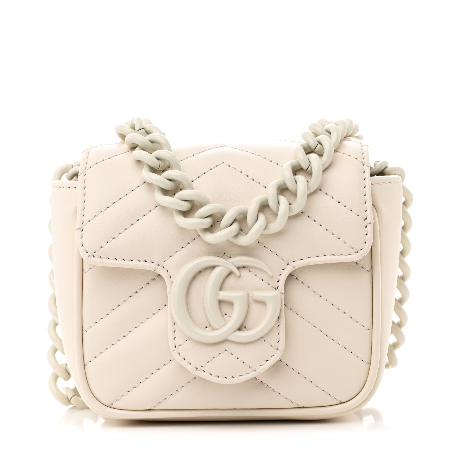 Calfskin Matelasse Monochrome GG Marmont Chain Mini Belt Bag Mystic White