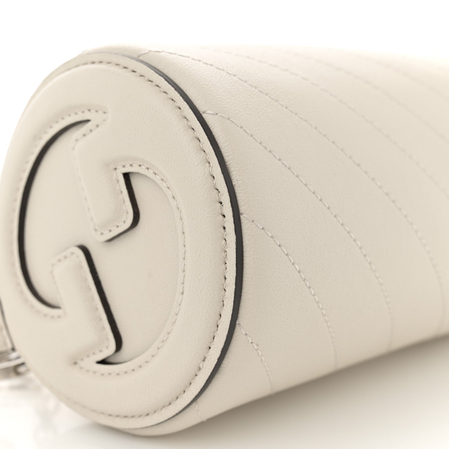 Sakai Be Green Calfskin Diagonal Stitched Mini Blondie Barrel Shoulder Bag Mystic White