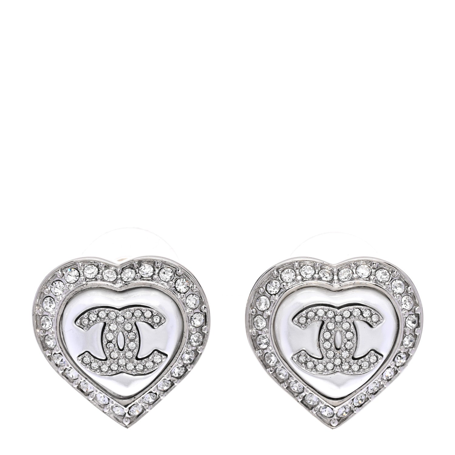 Pearl Crystal CC Heart Earrings Silver