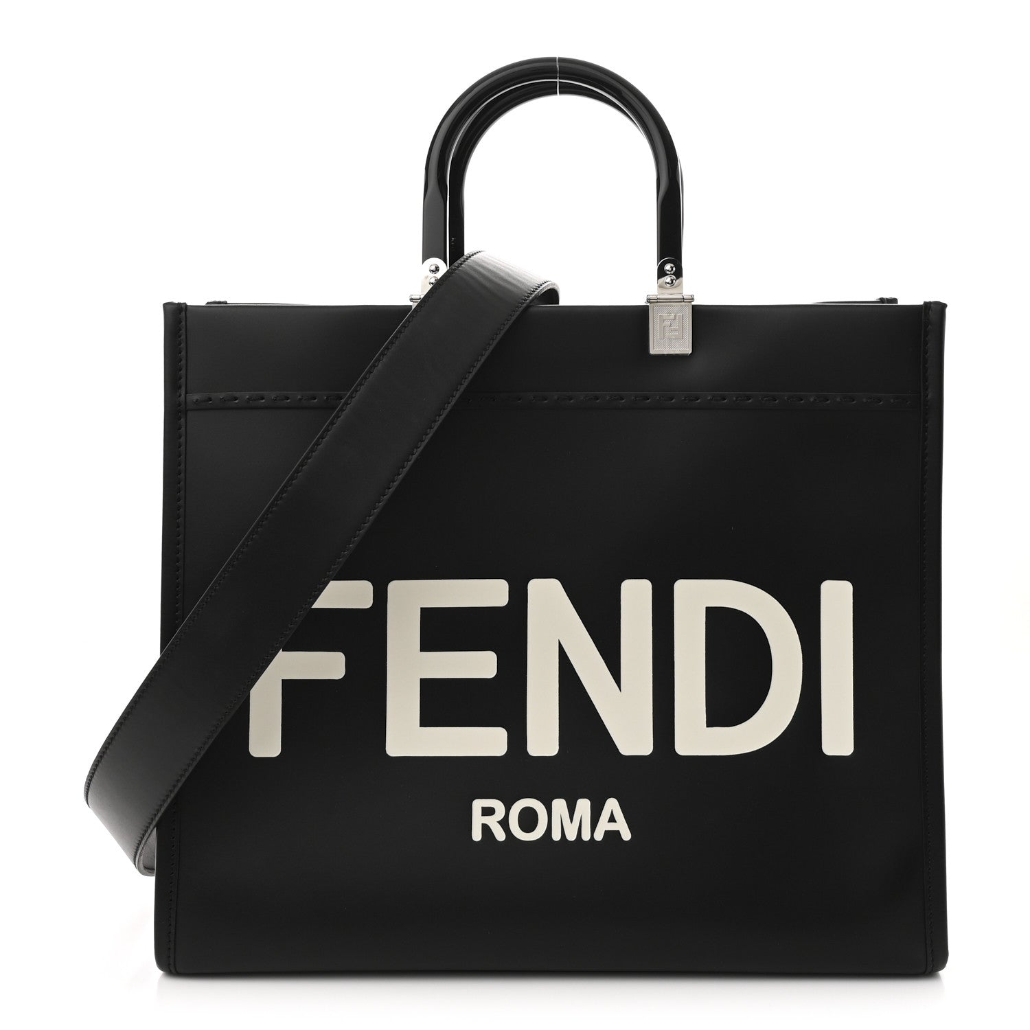 Vitello King Plexiglass Medium Fendi Sunshine Shopper Tote Black White