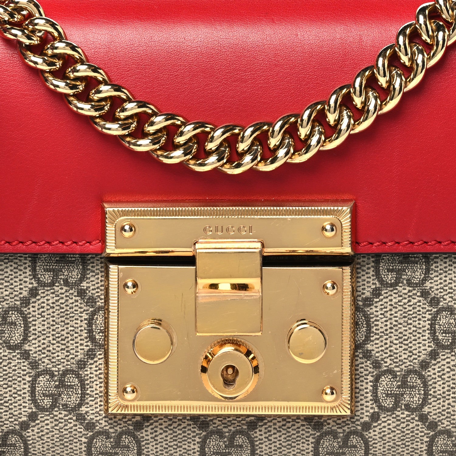 GG Supreme Monogram Calfskin Small Padlock Shoulder Bag Beige Hibiscus Red New Rosette