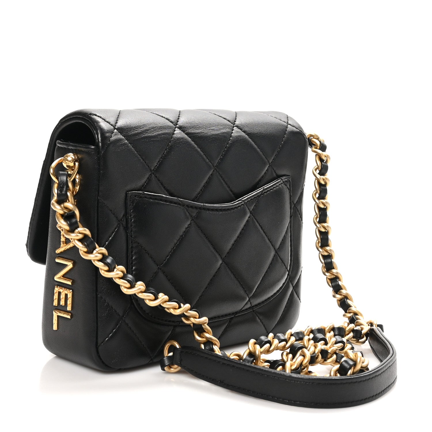 Lambskin Quilted Mini Side Note Flap Black