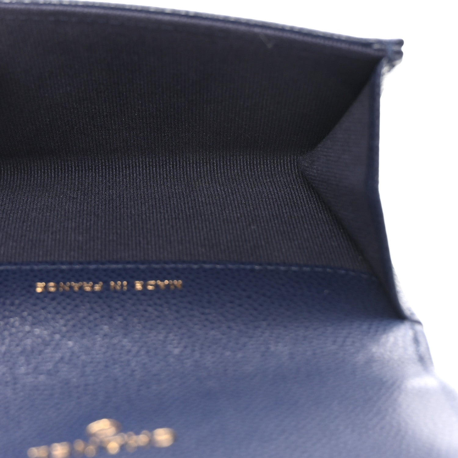 Caviar Quilted Flap Card Holder Wallet Navy Blue