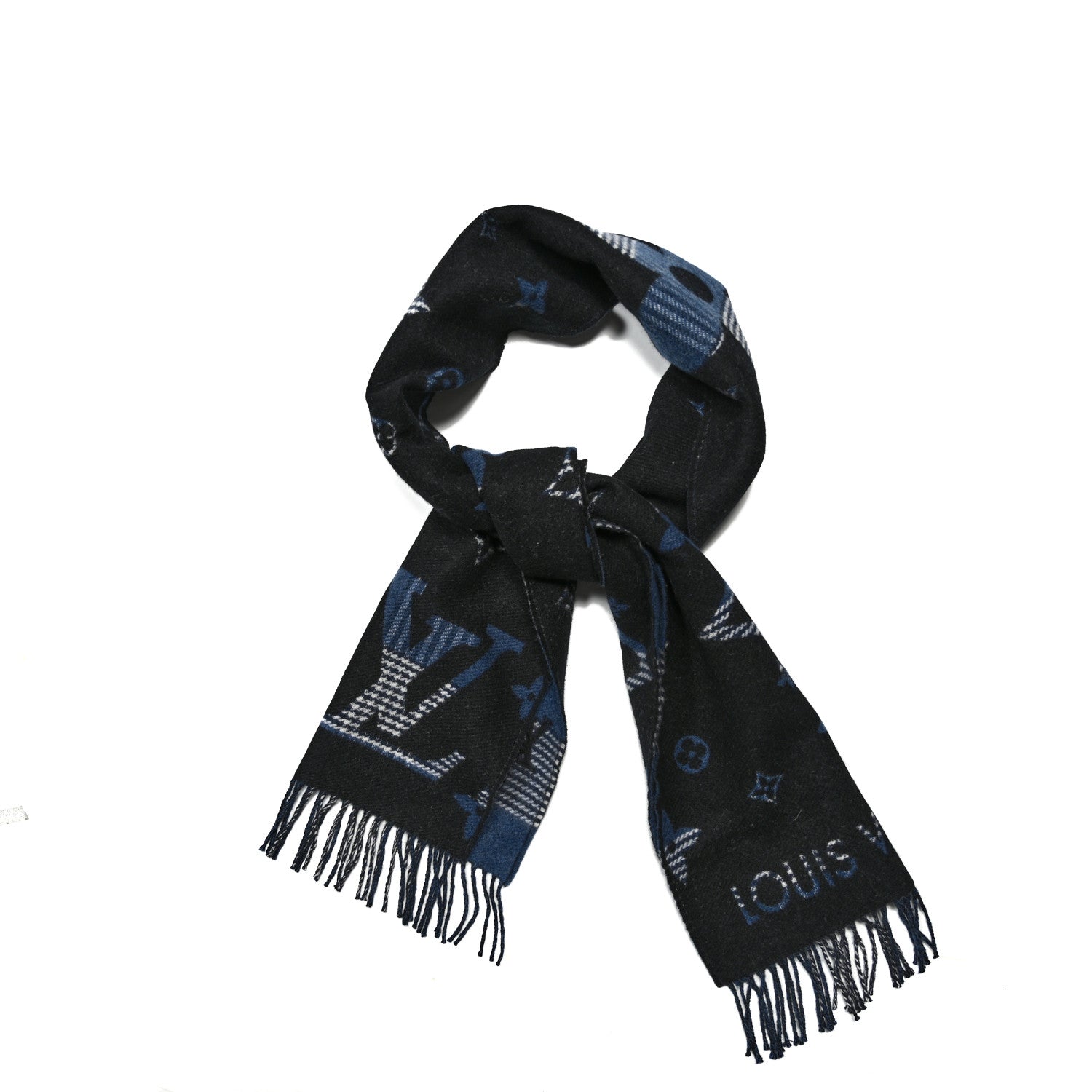 Wool Cashmere Monogram Galaxy Tartan City Scarf Black