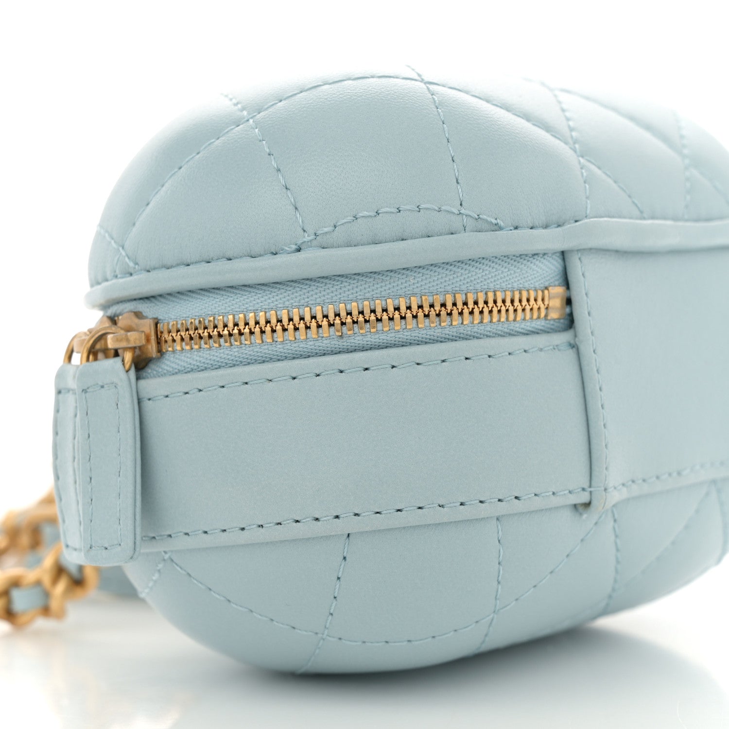 Lambskin Quilted CC Bubble Vanity Case With Chain Light Blue