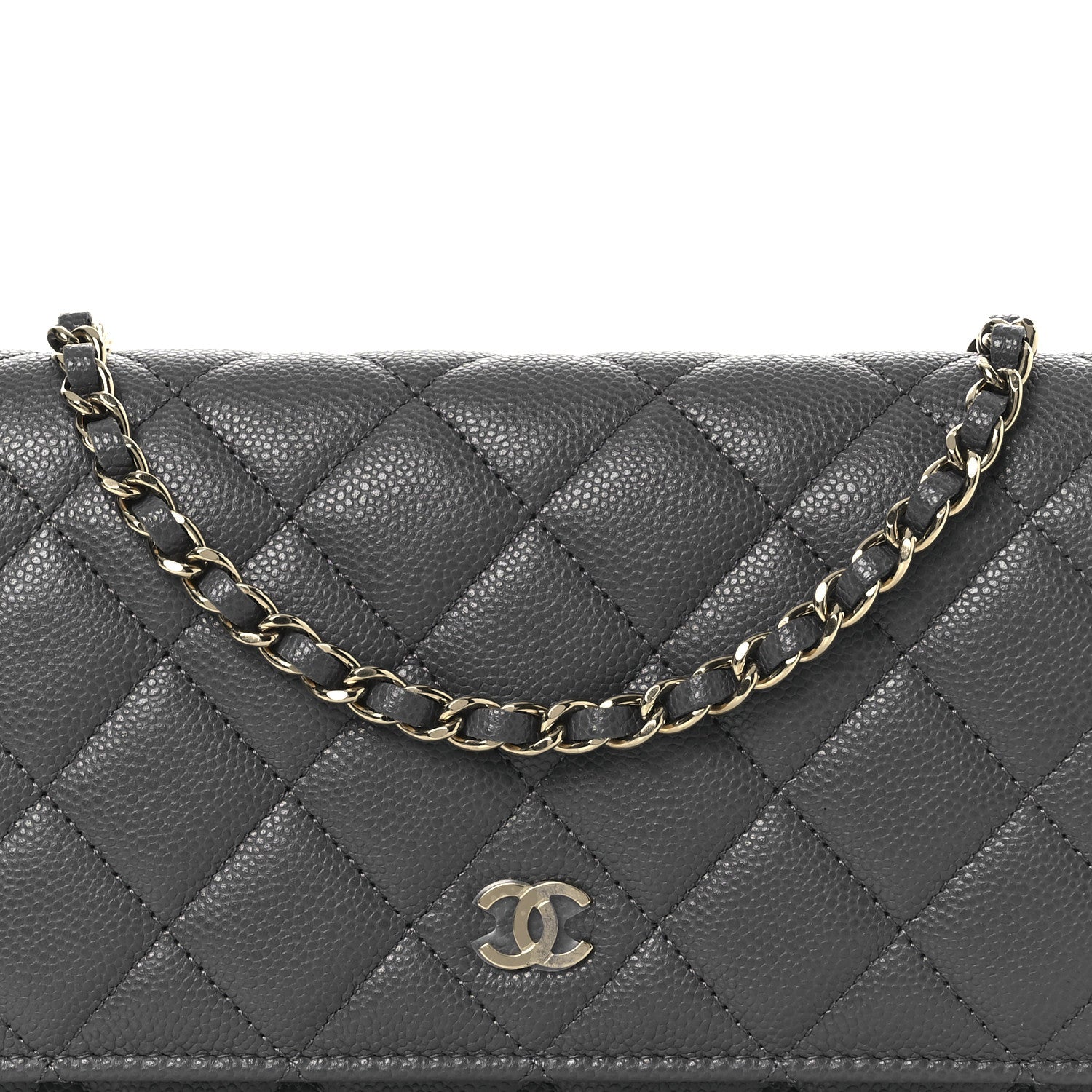 Caviar Quilted Wallet on Chain WOC Grey