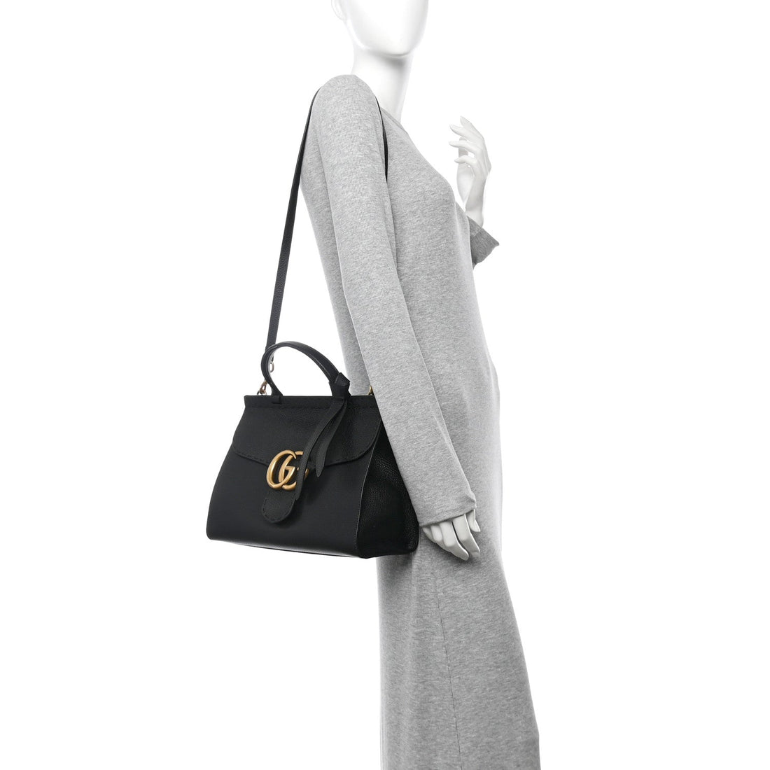 Calfskin Small GG Marmont Top Handle Bag Black